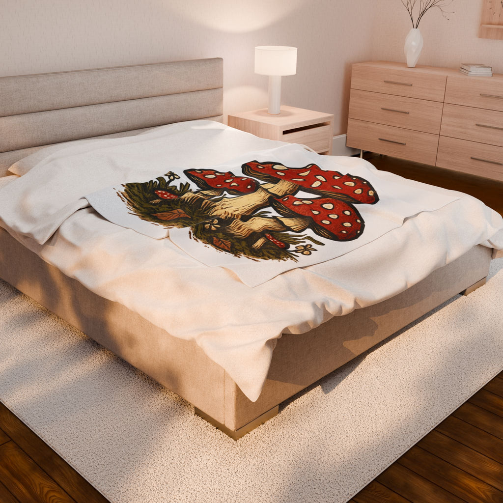 Toadstool Mushrooms Velveteen Plush Blanket – Cozy Red Fungi Throw for Nature Lovers