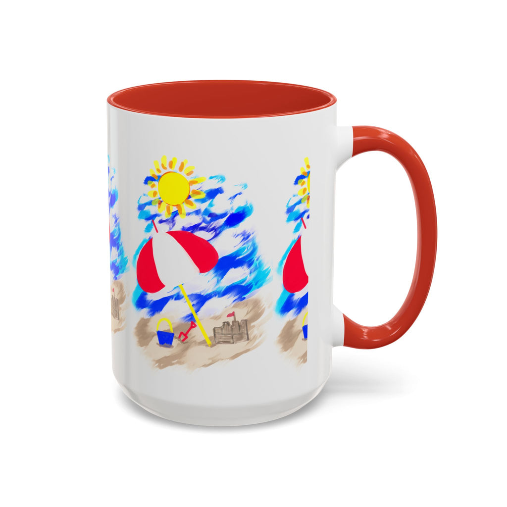 Beach Scene Coffee Mug – Summer Umbrella, Sun & Sandcastle Accent Mug