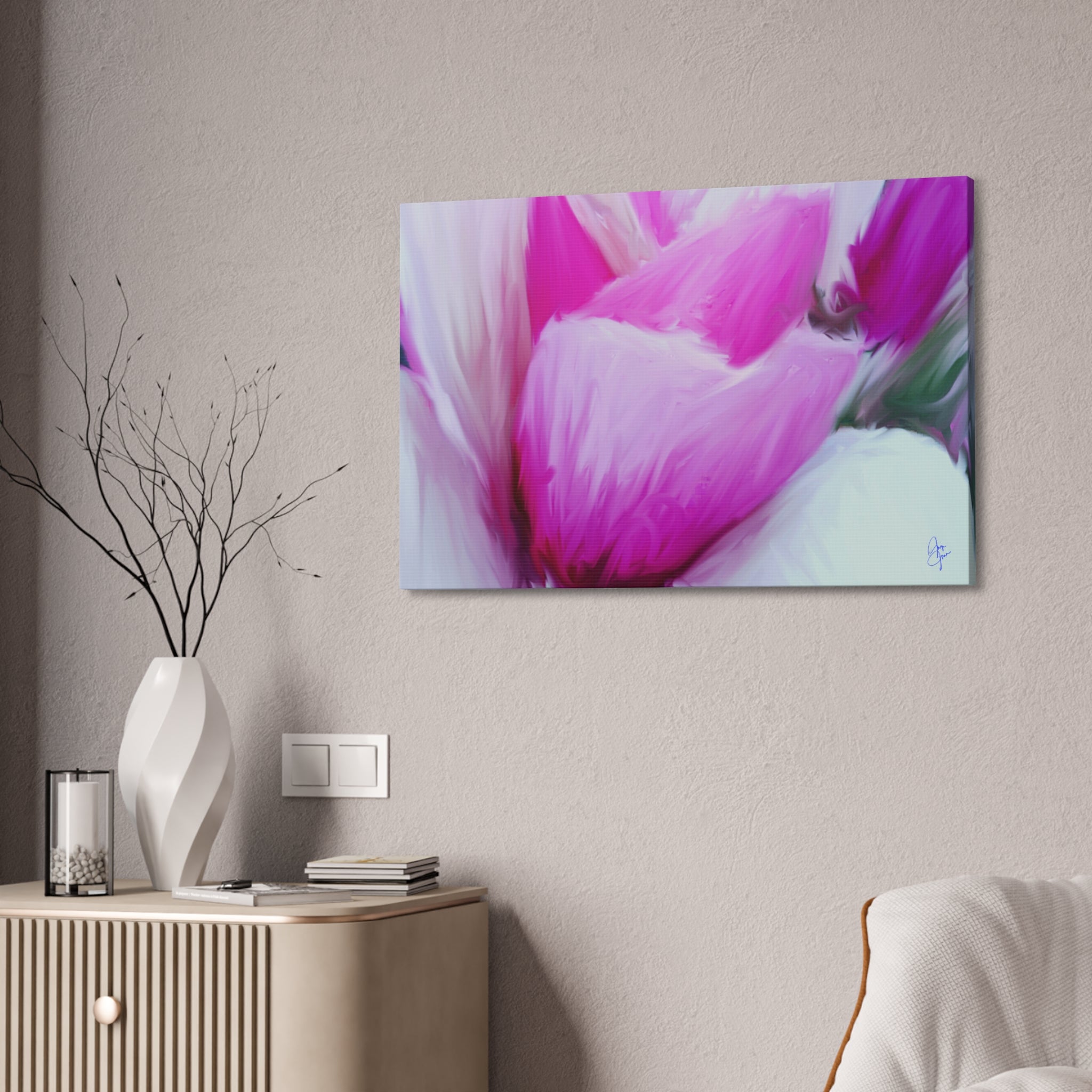 Pink Tulip Tree Abstract Canvas Wall Art — Stretched 1.5"
