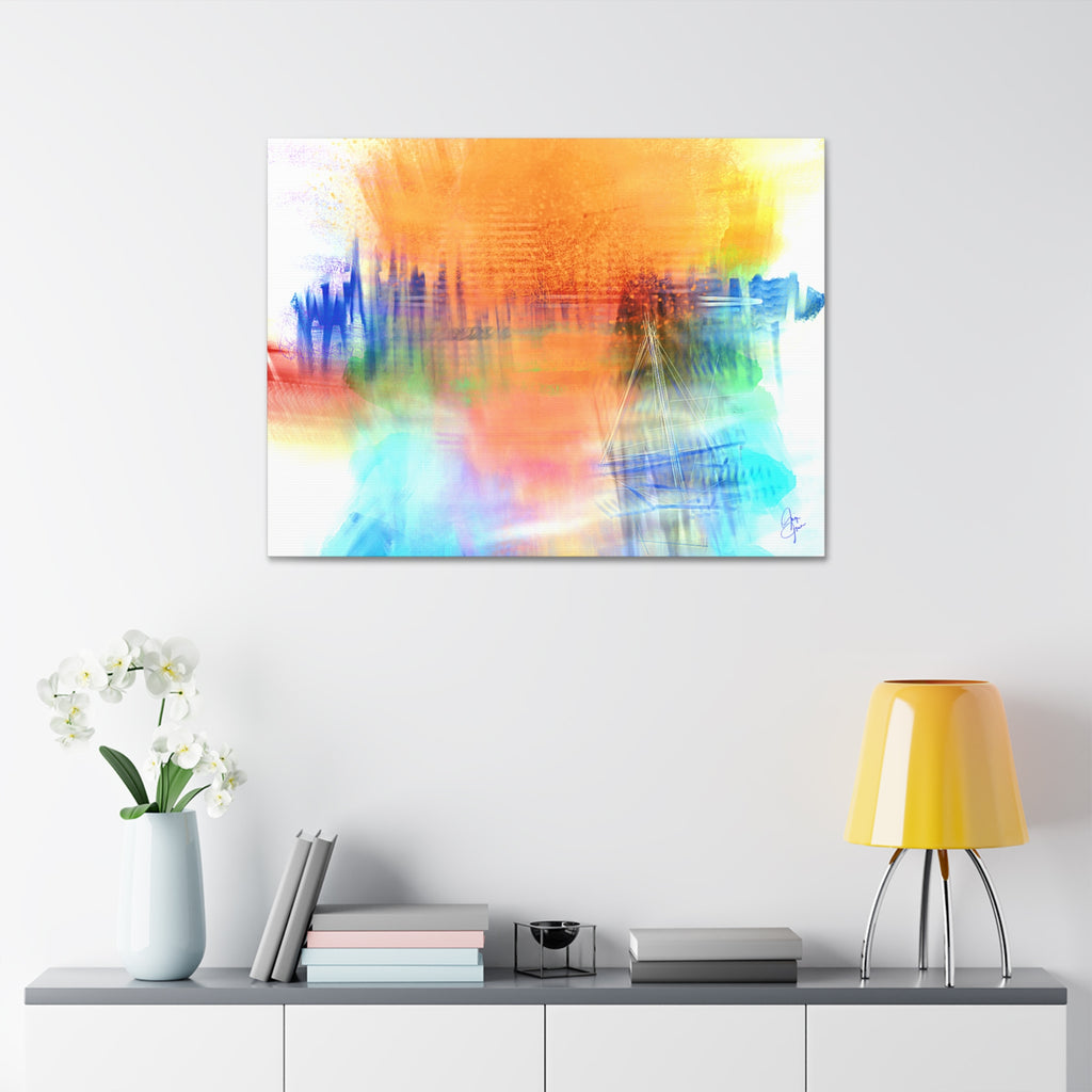 Abstract Color Burst Canvas — Vibrant Orange & Blue Stretched Wall Art