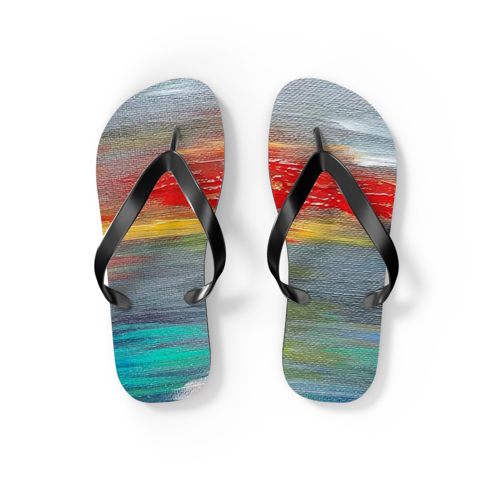 Watercolor Sunset Flip Flops — Colorful Beach Sandal for Summer & Vacation