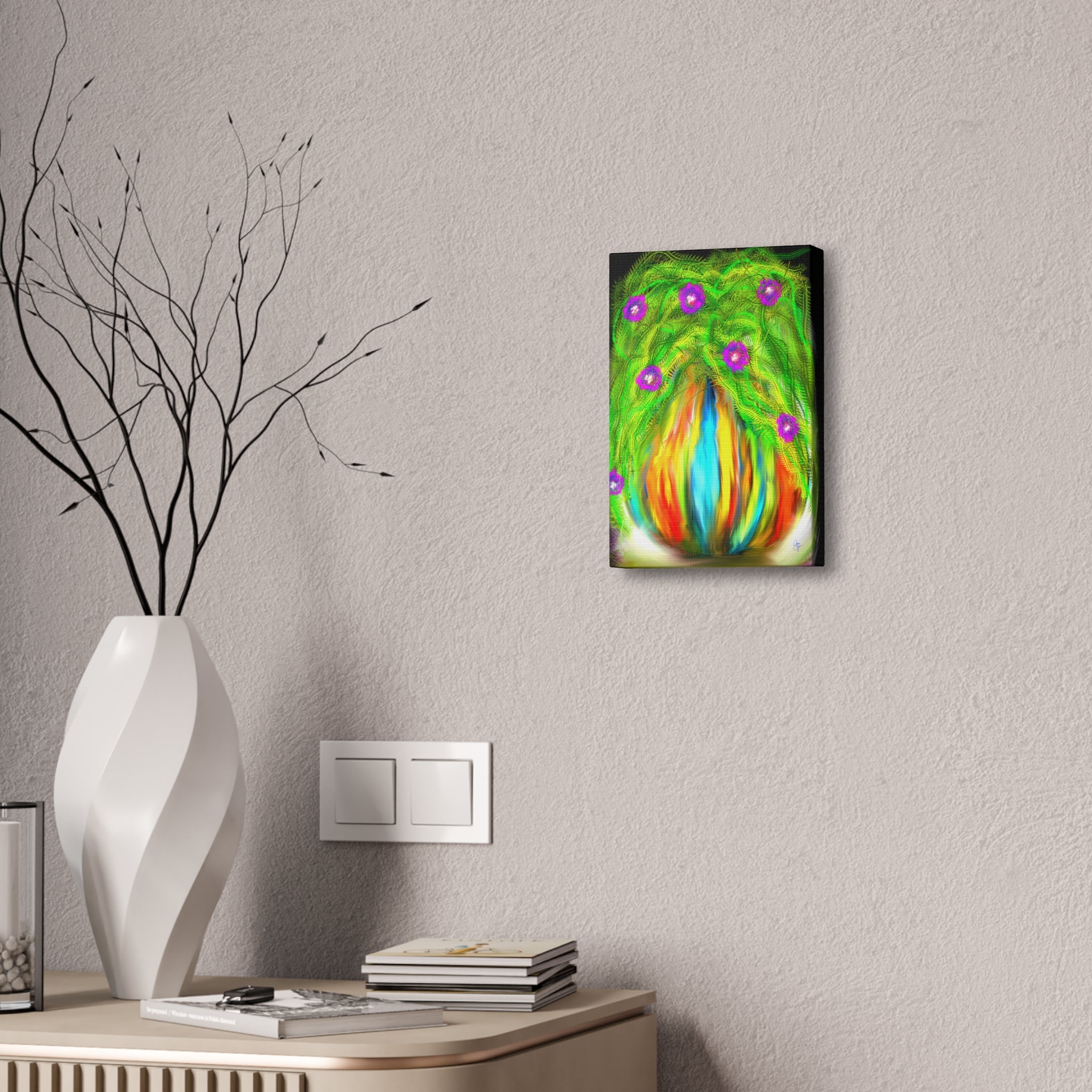 Abstract Floral Canvas Print — Colorful Blooming Vase Wall Art