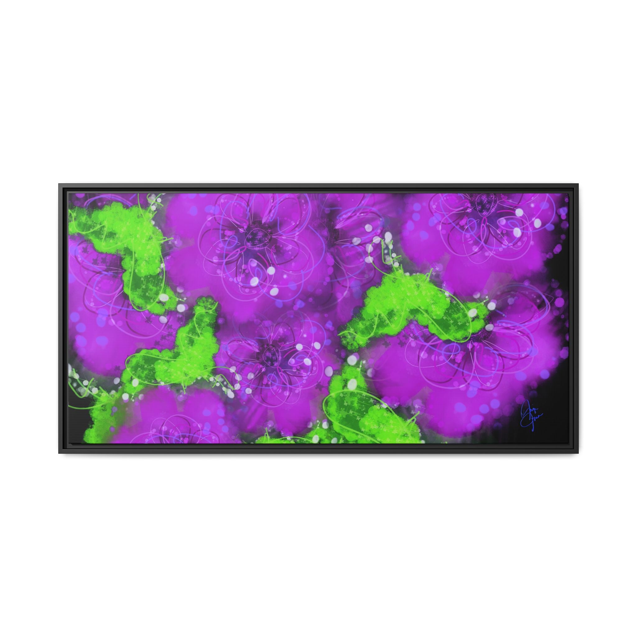 Framed Floral Canvas Print — Matte Multi-Color Blooms Wall Art