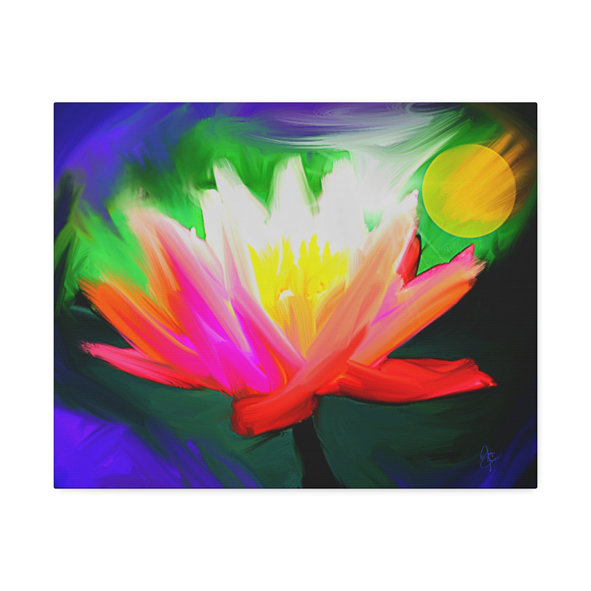 Vibrant Lotus Canvas Print — Bright Floral Stretched Wall Art
