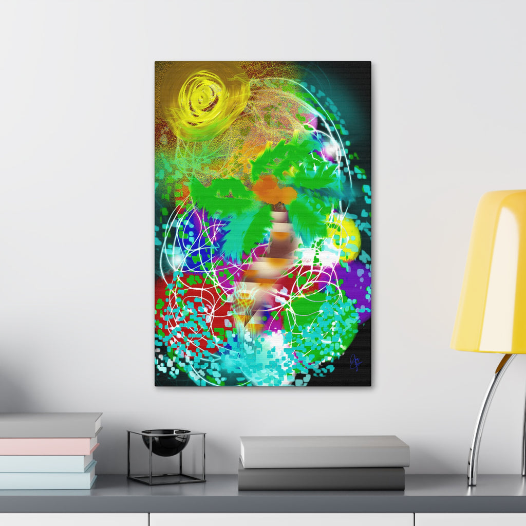 Tropical Abstract Canvas Print — Colorful Palm Tree Wall Art Stretched 1.5"