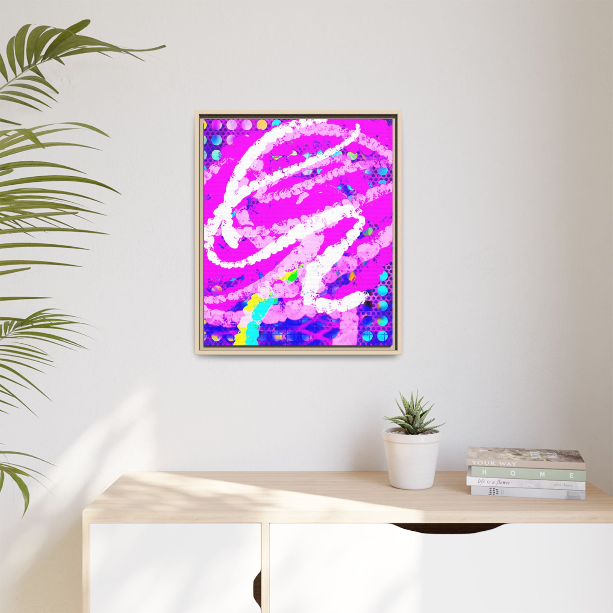 Abstract Neon Pop Art Matte Canvas — Framed Multi‑Color Wall Art