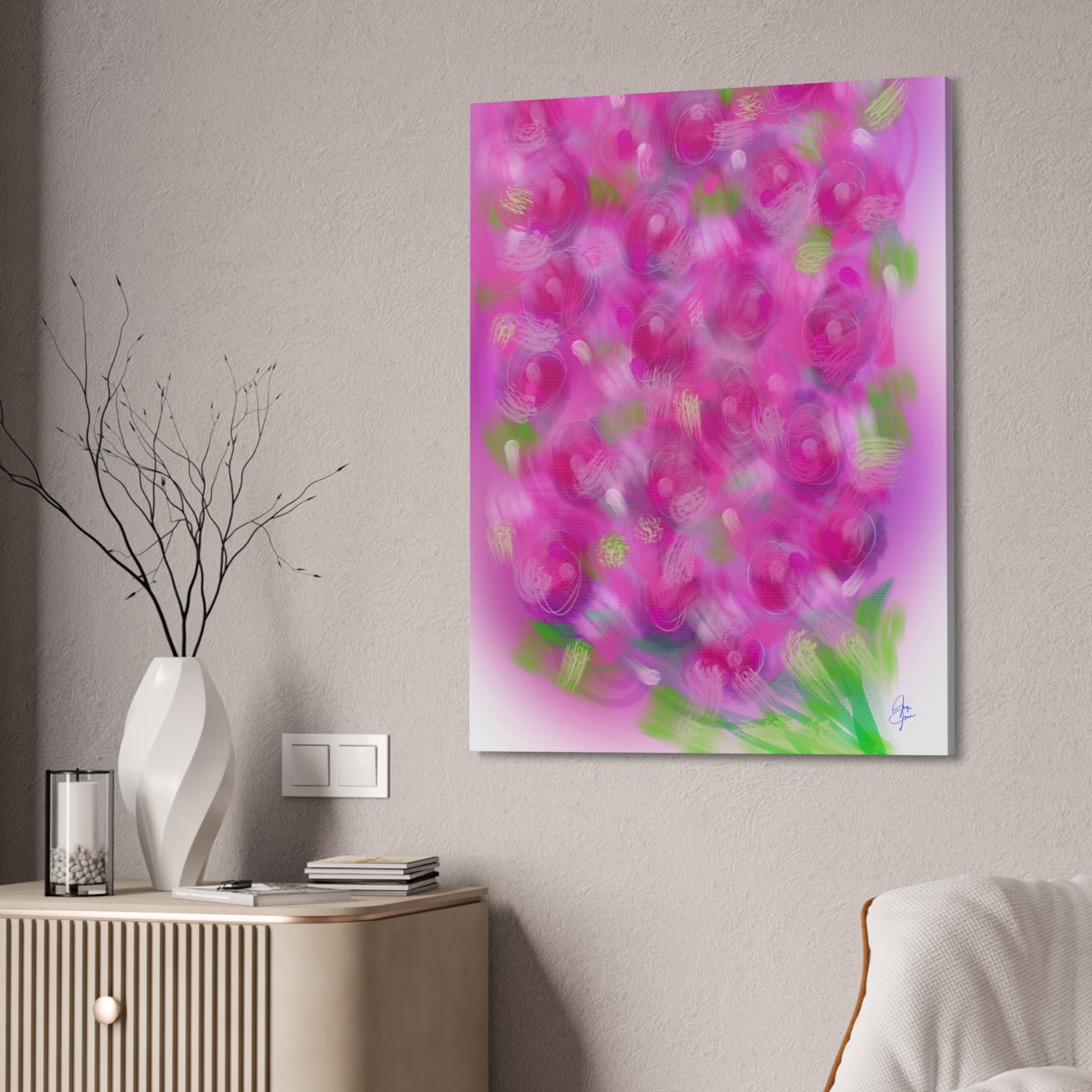 Pink Floral Abstract Canvas Print — Stretched 1.5" Wall Art