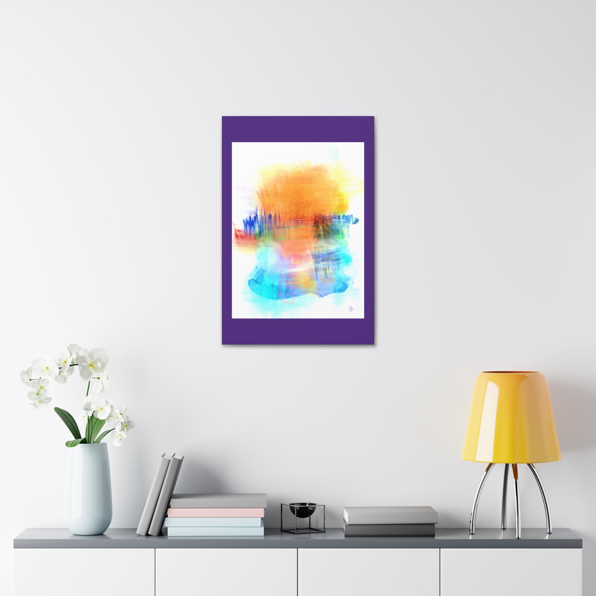 Abstract Color Burst Canvas — Vibrant Orange & Blue Stretched Wall Art