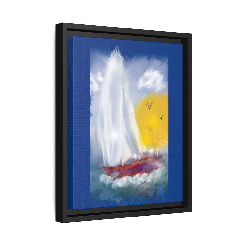 Sailboat Sunset Matte Framed Canvas Print — Coastal Seascape Wall Art