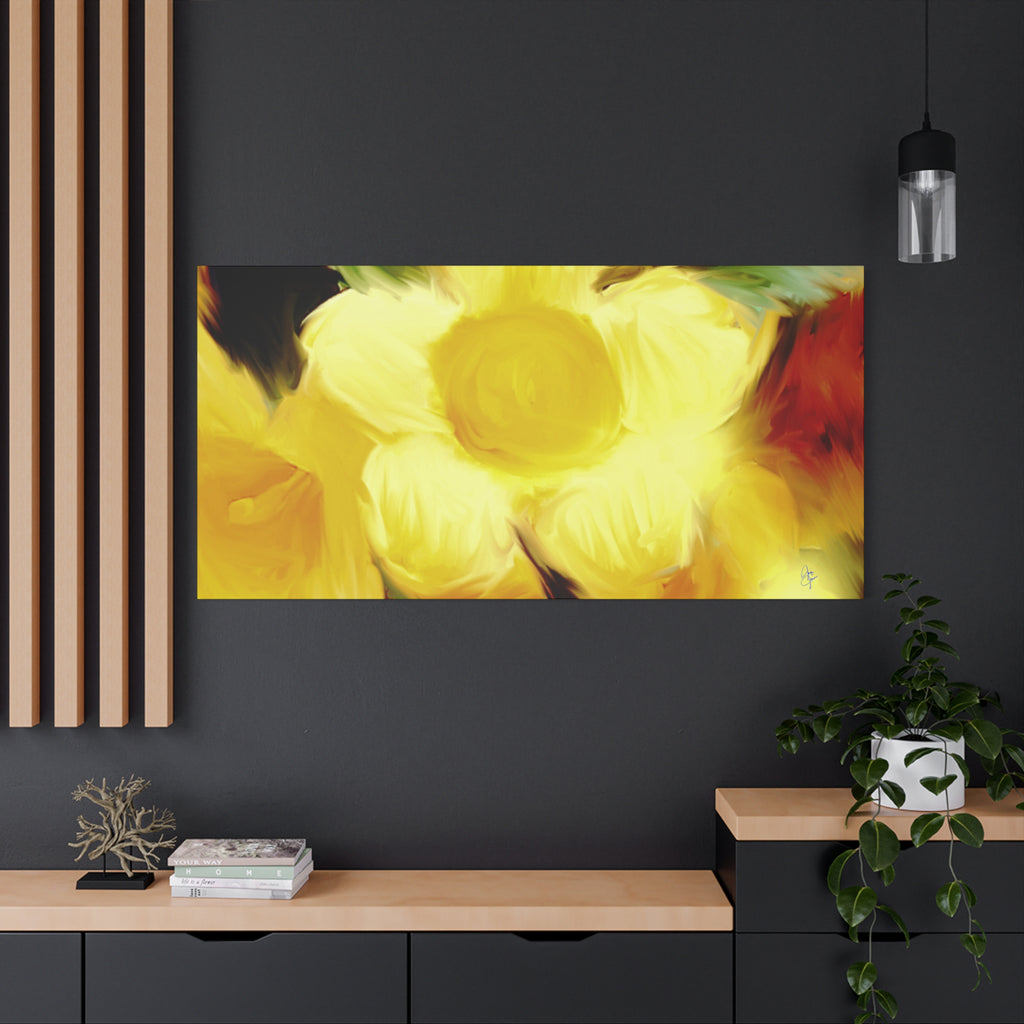 Yellow Floral Canvas Wall Art – Bright Sunflower-Style Painting, Matte Stretched Print