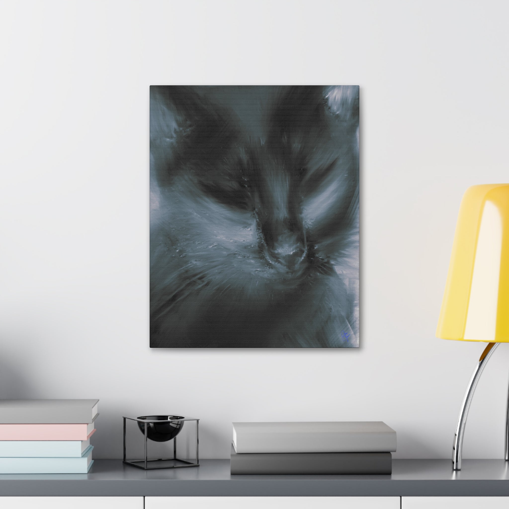 Black Cat Portrait Canvas Stretched Print — Moody Feline Wall Art