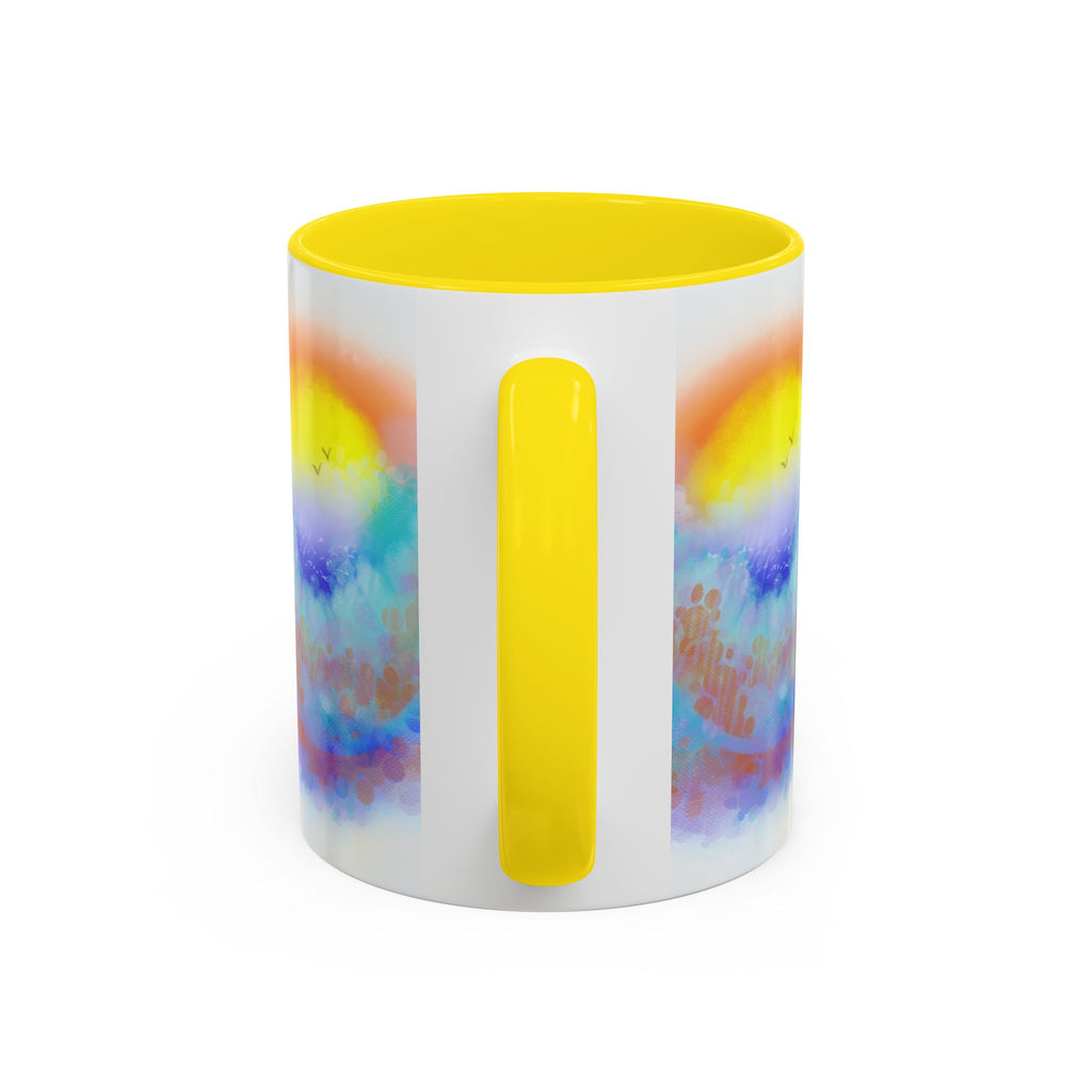 Sunrise Watercolor Accent Coffee Mug — Colorful Ocean Sunrise Art (11/15 oz)