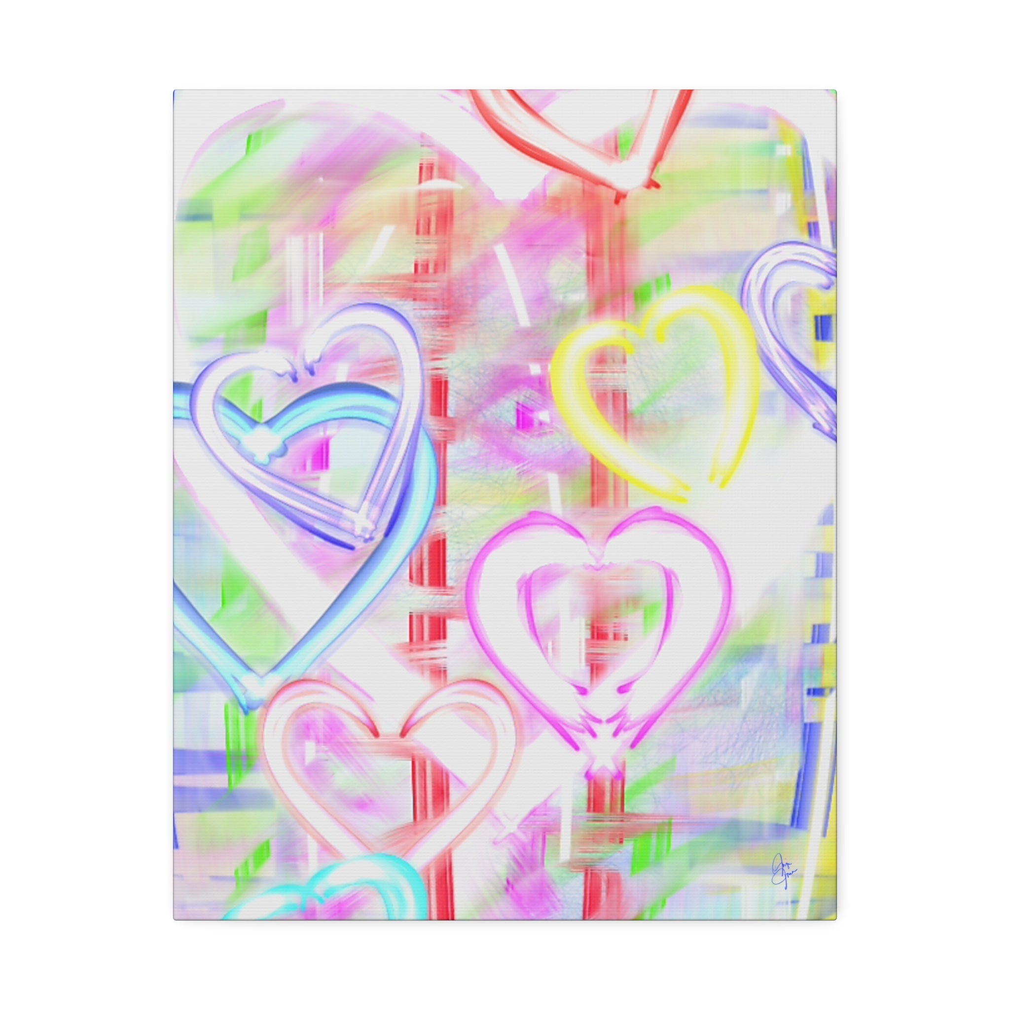 Colorful Neon Hearts Canvas Print — Stretched 1.5" Wall Art