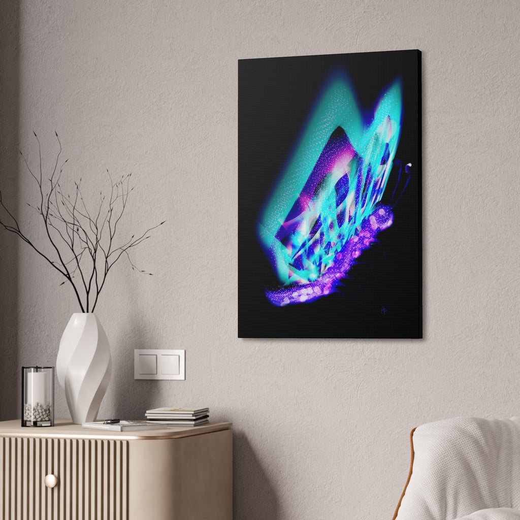 Neon Butterfly Canvas Print — Glowing Blue & Purple Wall Art (Stretched Canvas)