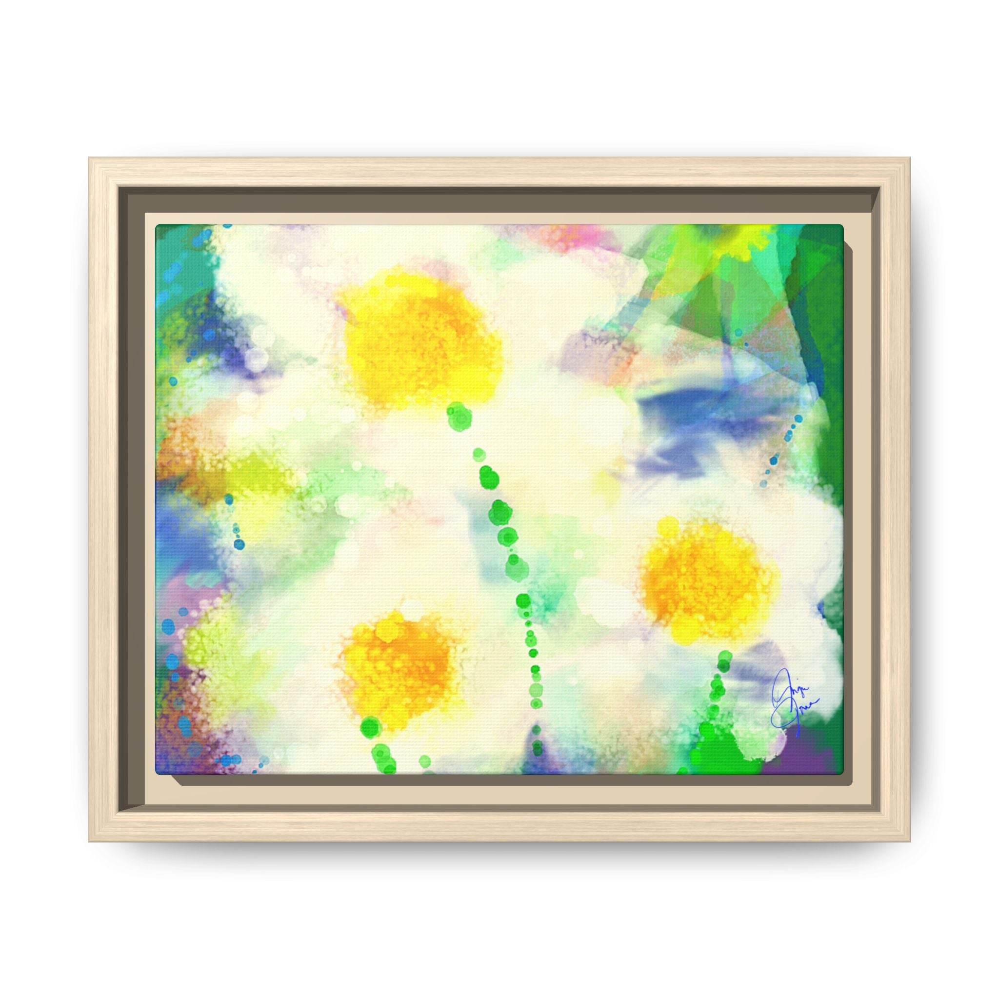 Framed Matte Canvas - Watercolor Yellow Floral Abstract Wall Art