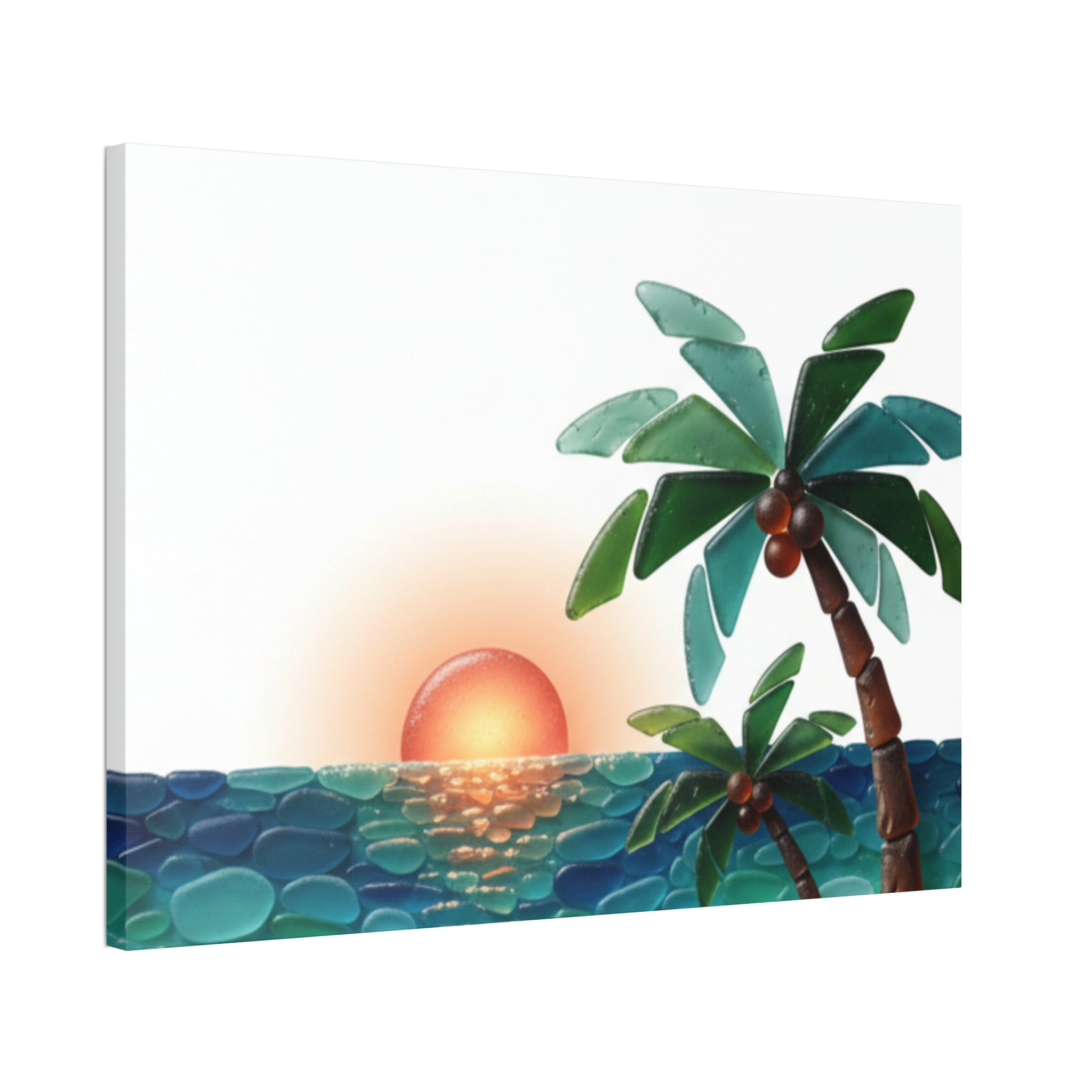 Tropical Sunset Canvas Wall Art — Palm Tree Beach Seascape Stretched Canvas
