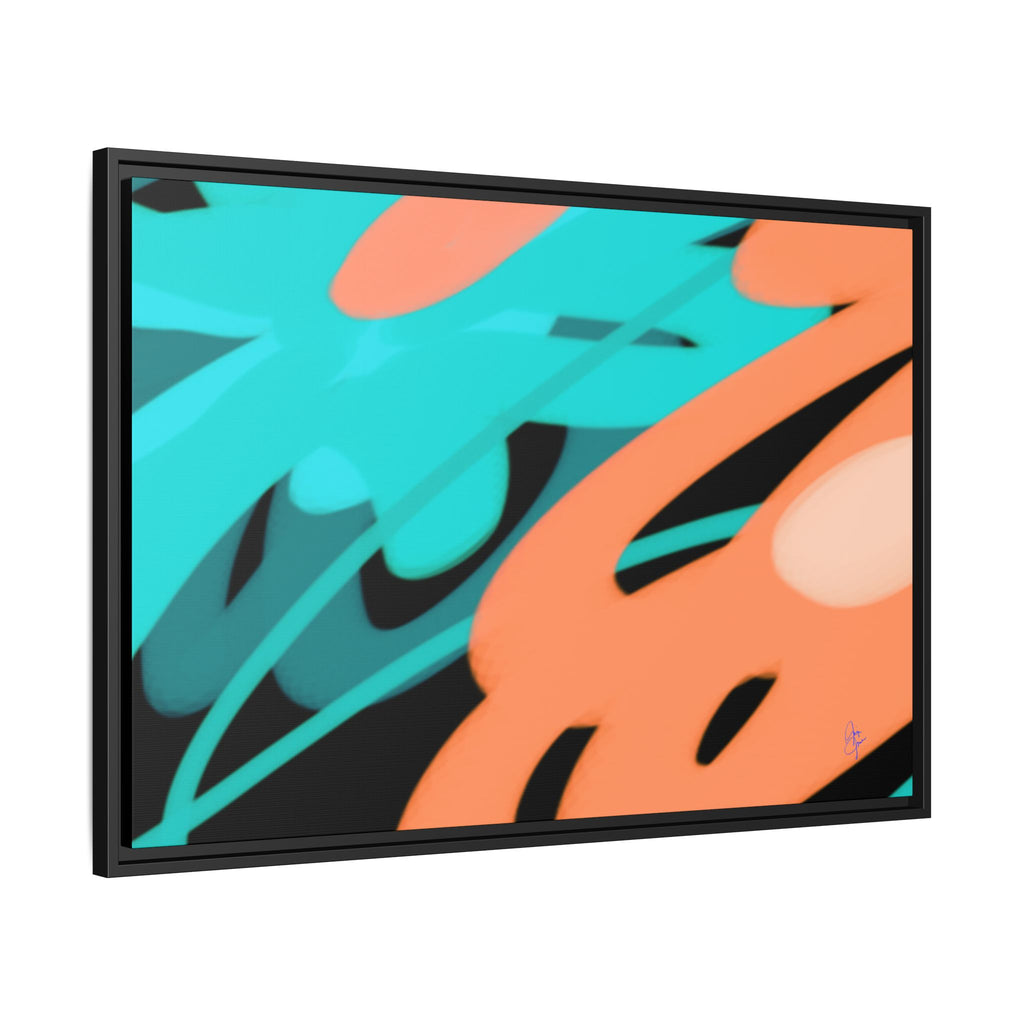 Abstract Teal & Coral Splash Framed Canvas