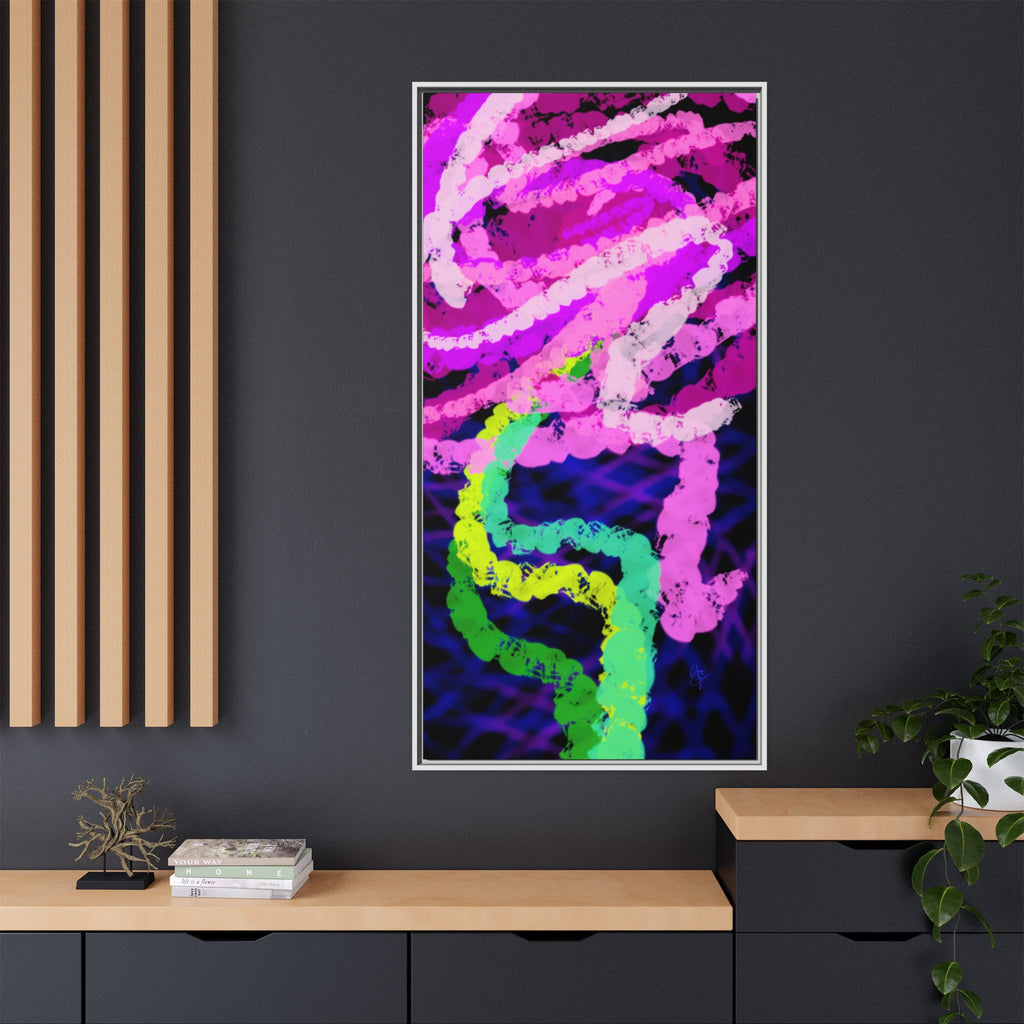 Framed Matte Canvas - Neon Rose Abstract Wall Art