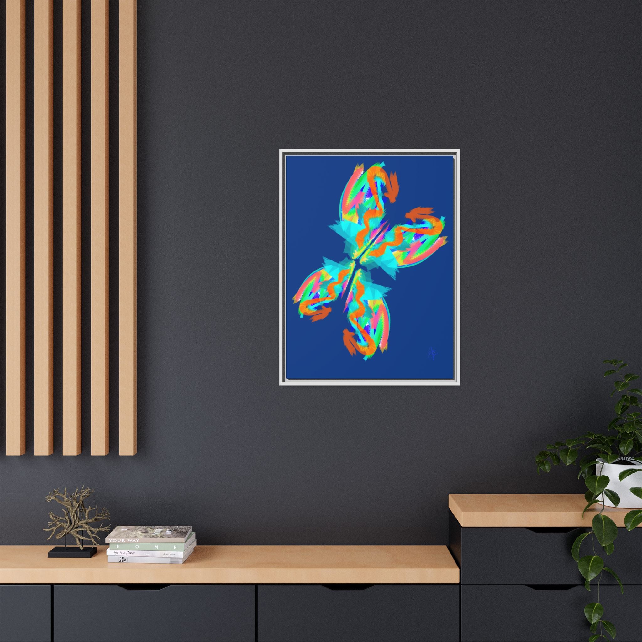 Framed Matte Canvas — Neon Abstract Butterfly Wall Art