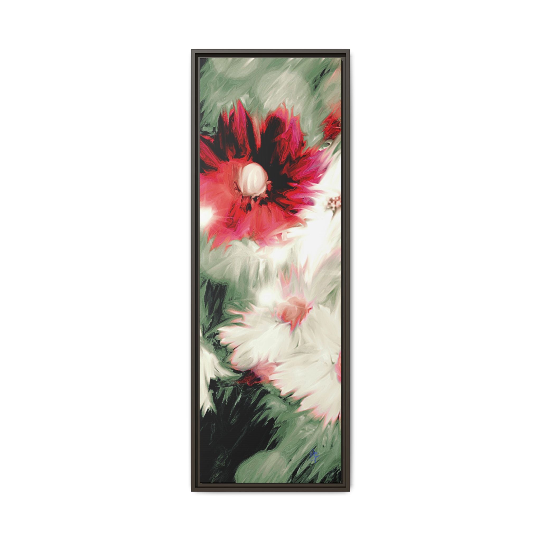 Framed Matte Canvas Print — Blurred Red & White Floral Art