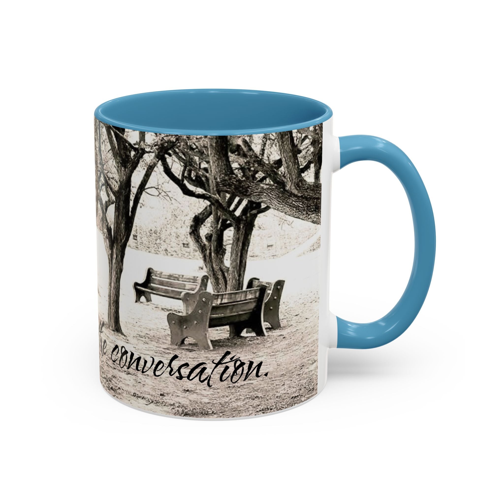 Conversation Bench Coffee Mug — 'I'll Join the Conversation' Accent Ceramic Mug