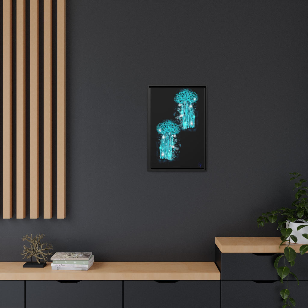 Glowing Jellyfish Art Print — Framed Matte Canvas