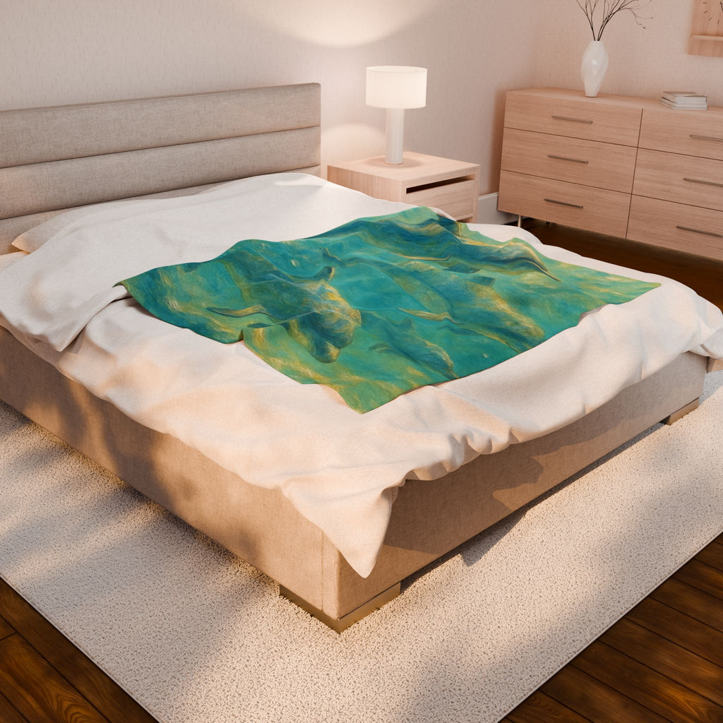 Dolphin Ocean Velveteen Plush Blanket — Soft Marine Life Throw