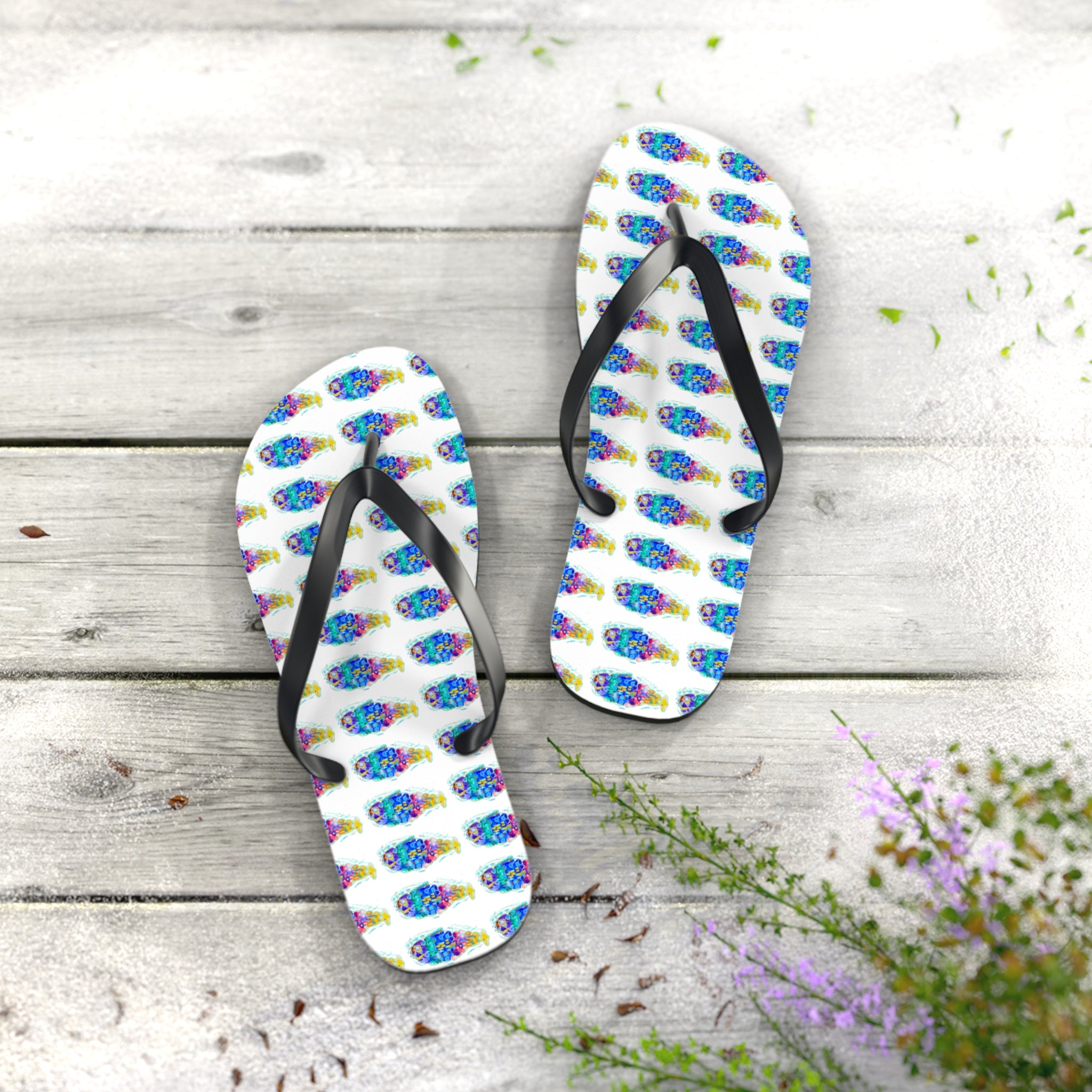 Colorful Tie-Dye Fish Flip Flops — Summer Beach Sandals