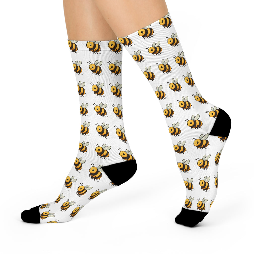 Bee Pattern Cushioned Crew Socks — Cute Bumblebee Novelty Socks for Women & Men, Soft Comfy Everyday Crew