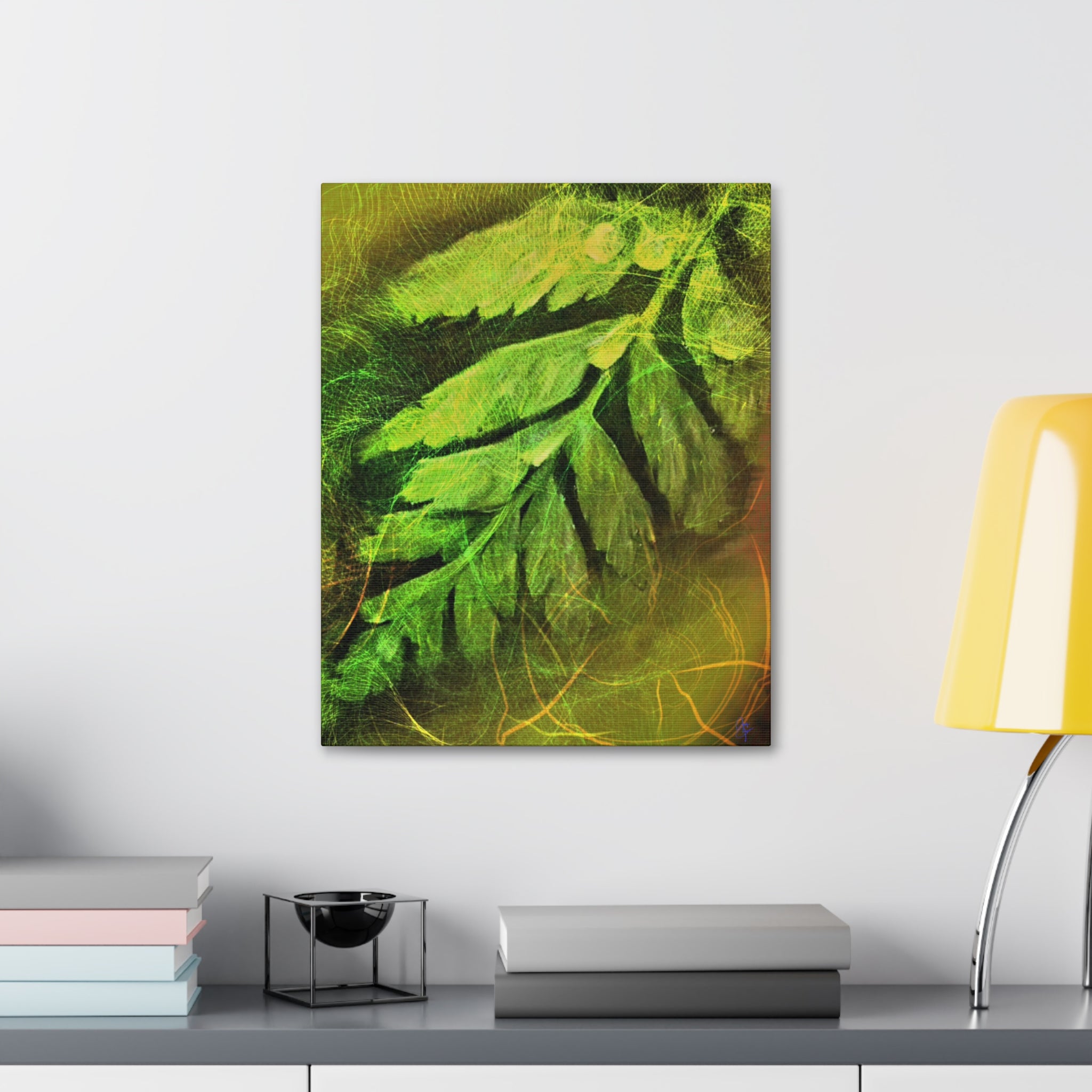 Botanical Leaf Art Canvas — Green Fern Stretched Canvas (1.5" Depth)