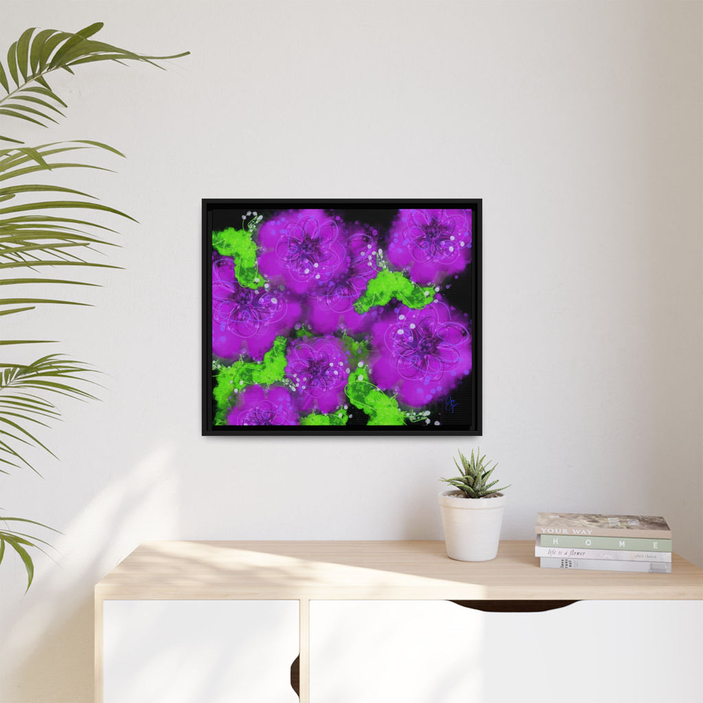 Framed Floral Canvas Print — Matte Multi-Color Blooms Wall Art