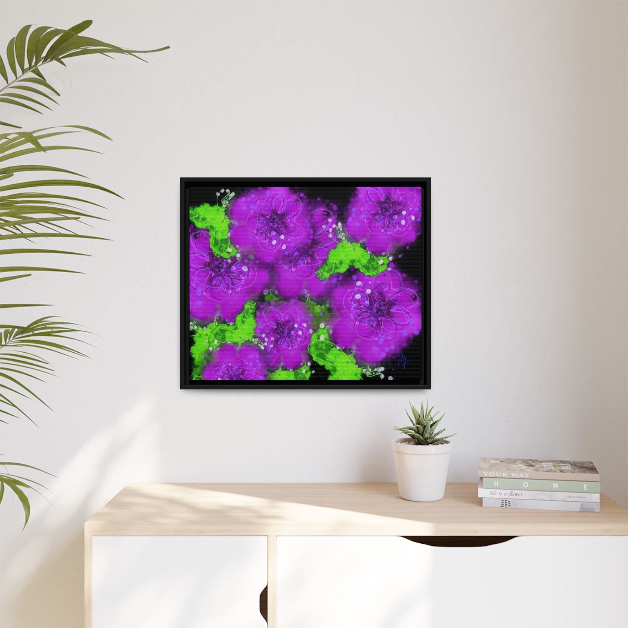 Framed Floral Canvas Print — Matte Multi-Color Blooms Wall Art