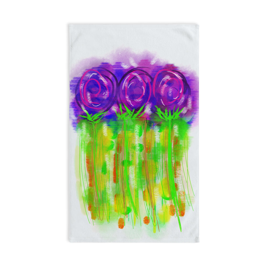 Purple Bloom Watercolor Hand Towel — Bright Floral Kitchen & Bath Accent