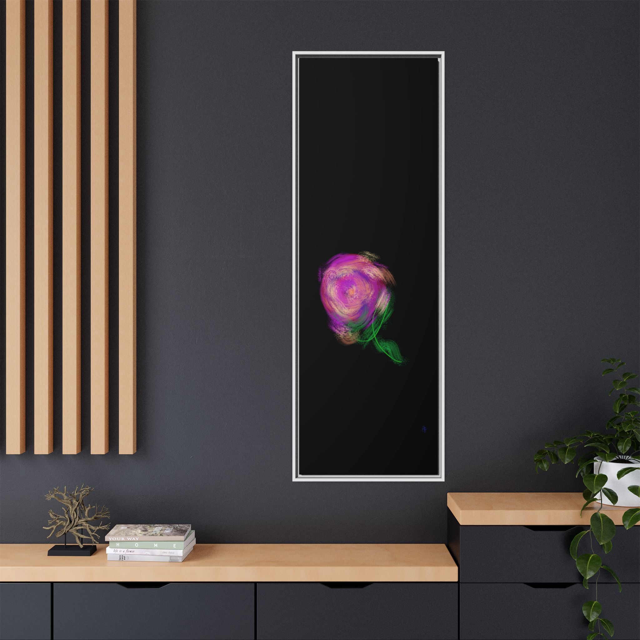 Abstract Rose Swirl Matte Framed Canvas — Multicolor Floral Wall Art