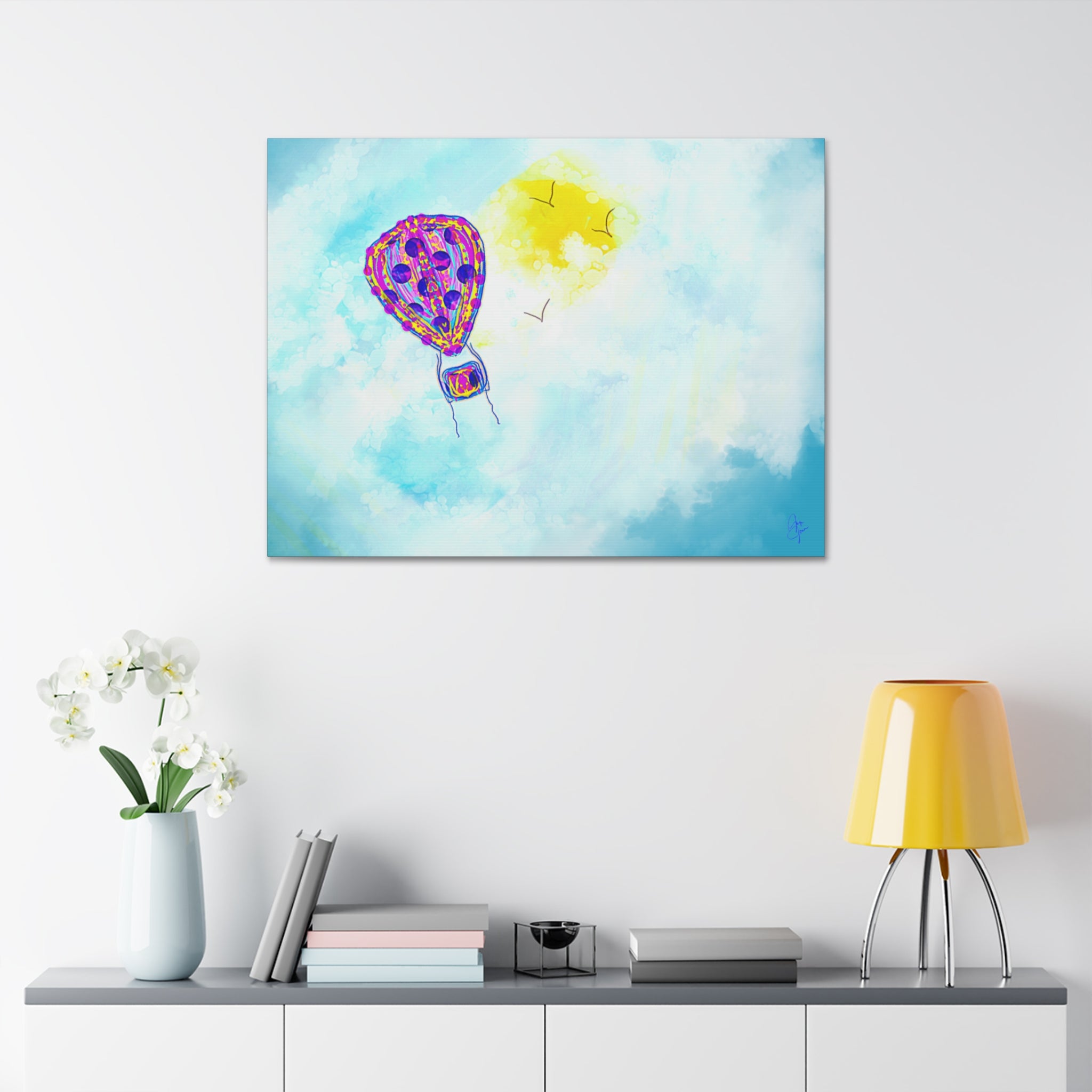 Hot Air Balloon Canvas Art – Whimsical Sunshine Nursery Wall Décor (Stretched Canvas)