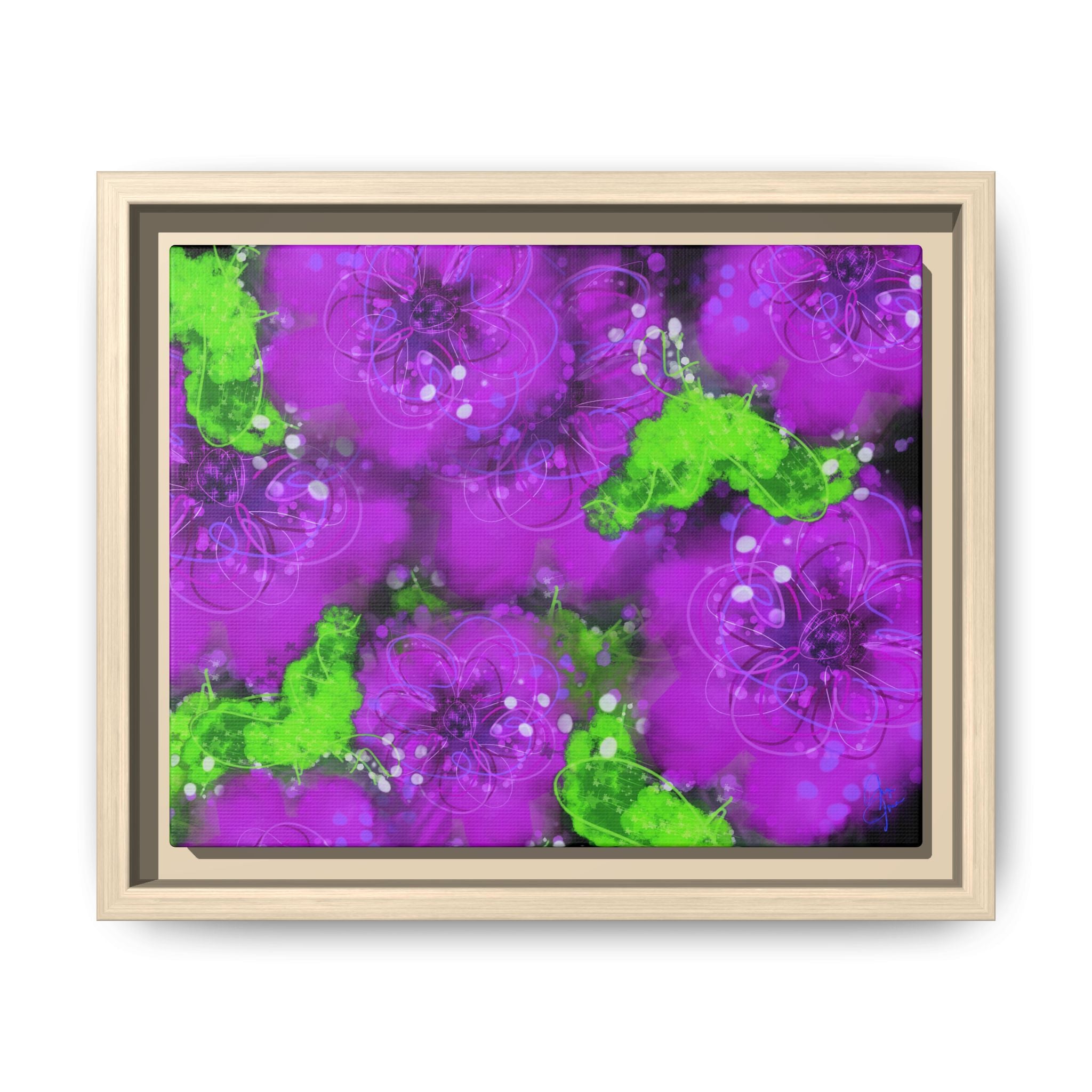 Framed Floral Canvas Print — Matte Multi-Color Blooms Wall Art