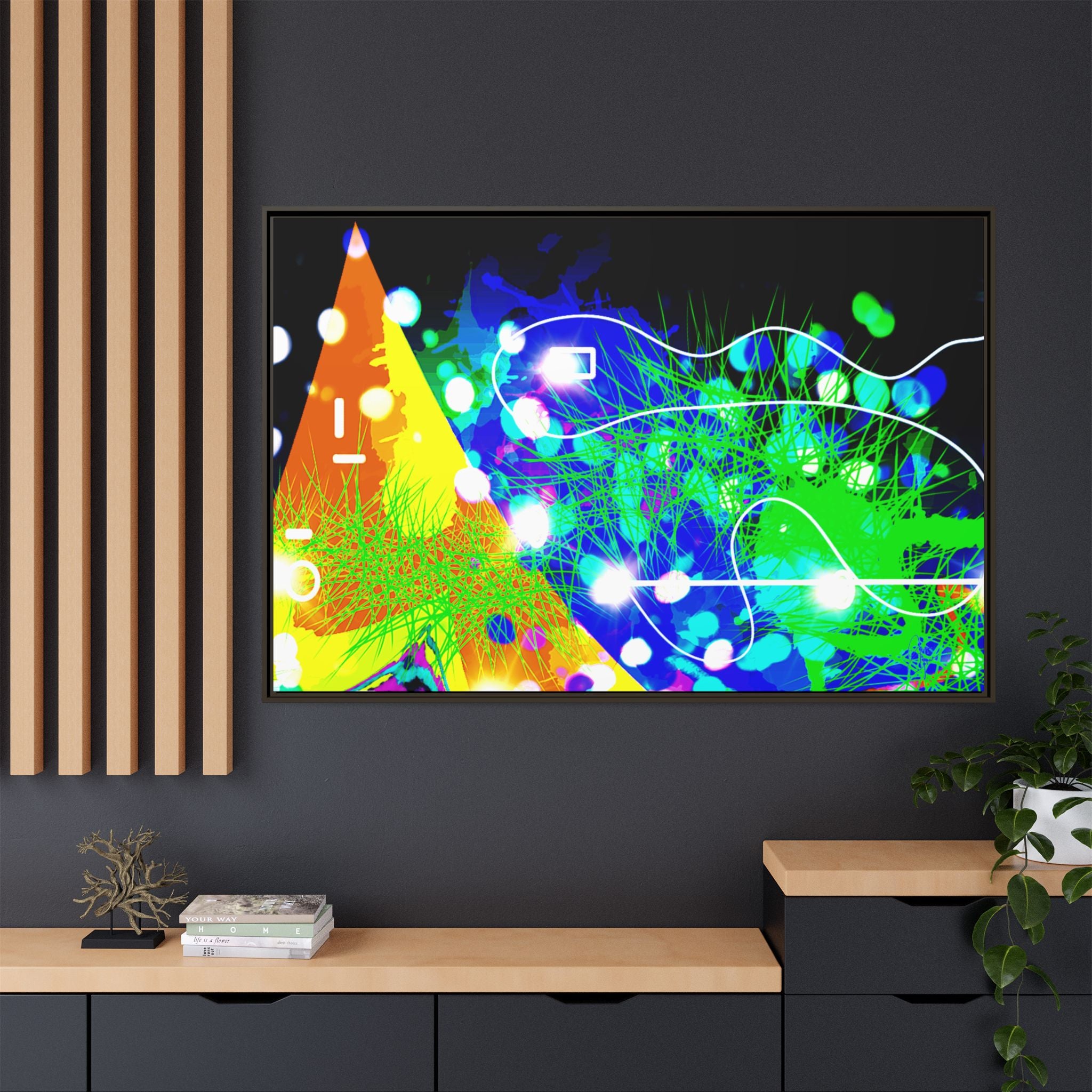 Abstract Neon Wave Matte Canvas Framed Art