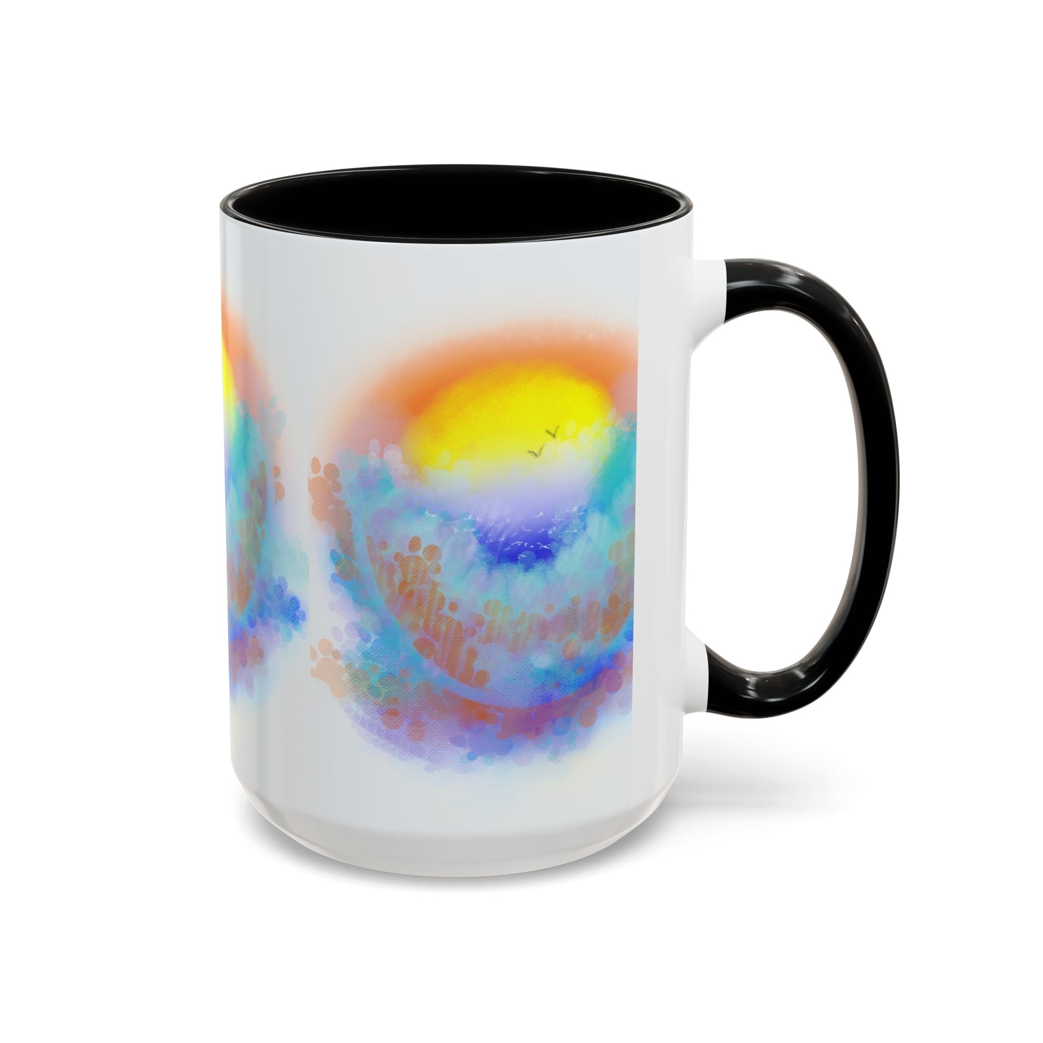 Sunrise Watercolor Accent Coffee Mug — Colorful Ocean Sunrise Art (11/15 oz)