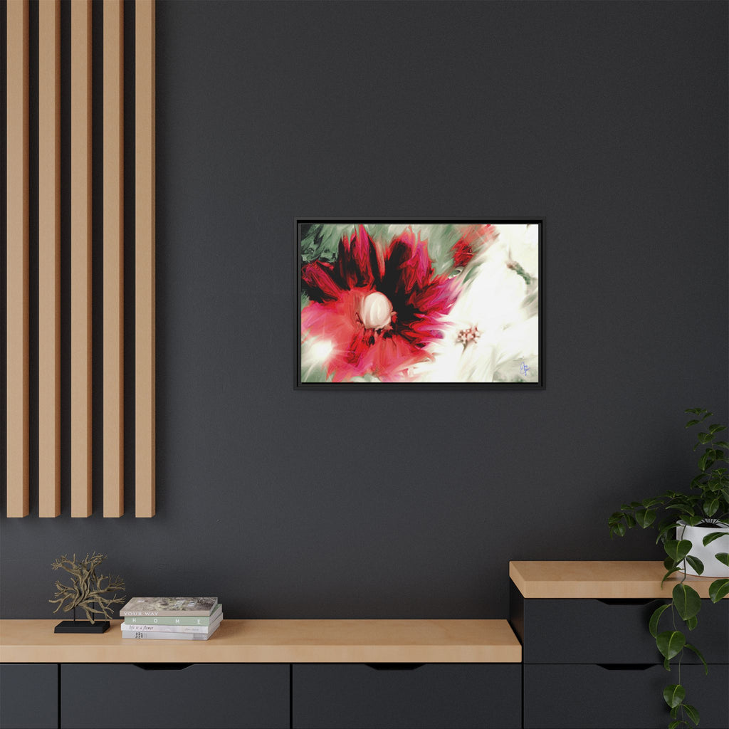 Framed Matte Canvas Print — Blurred Red & White Floral Art