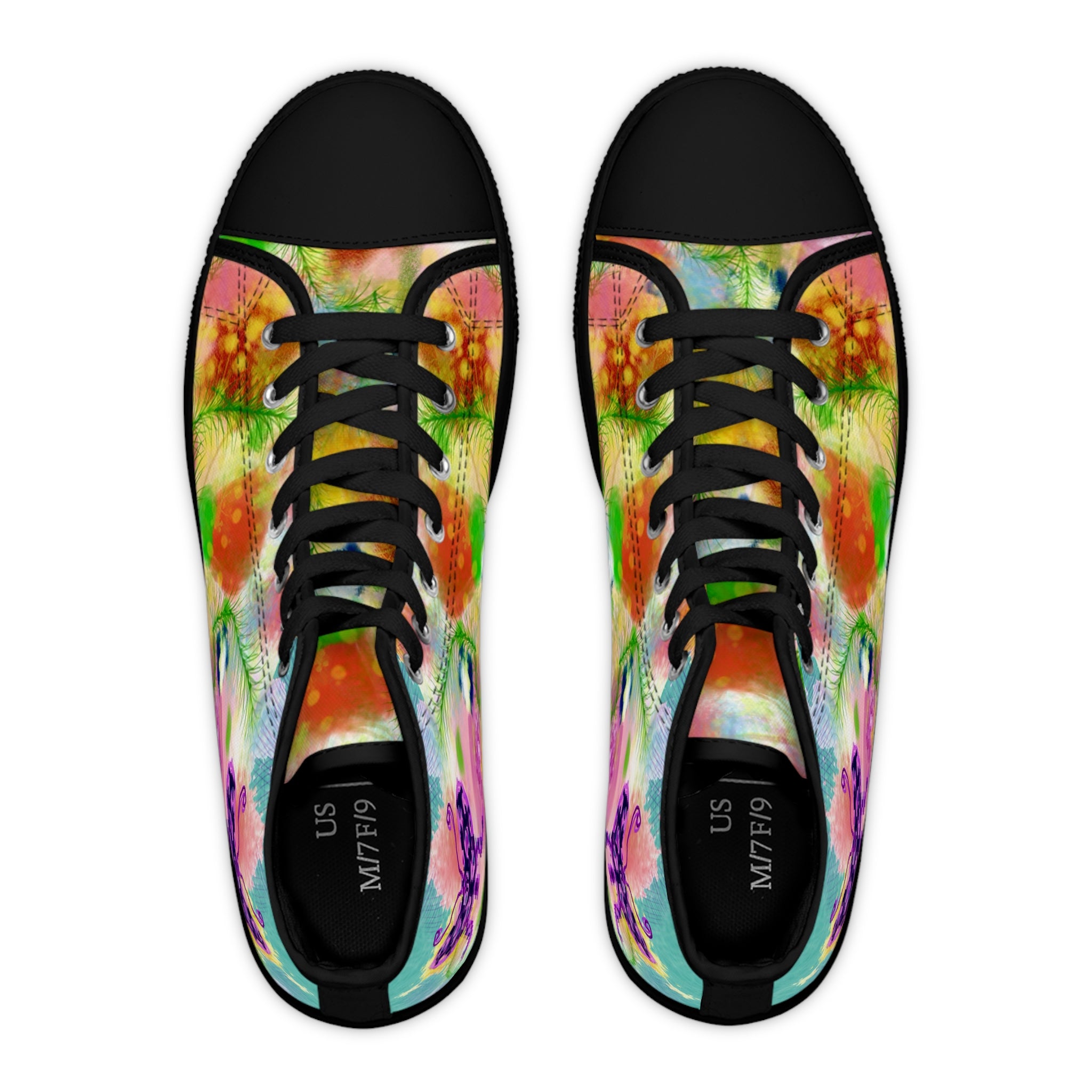 Floral Watercolor High Top Sneakers — Women's Colorful Garden Print Shoes