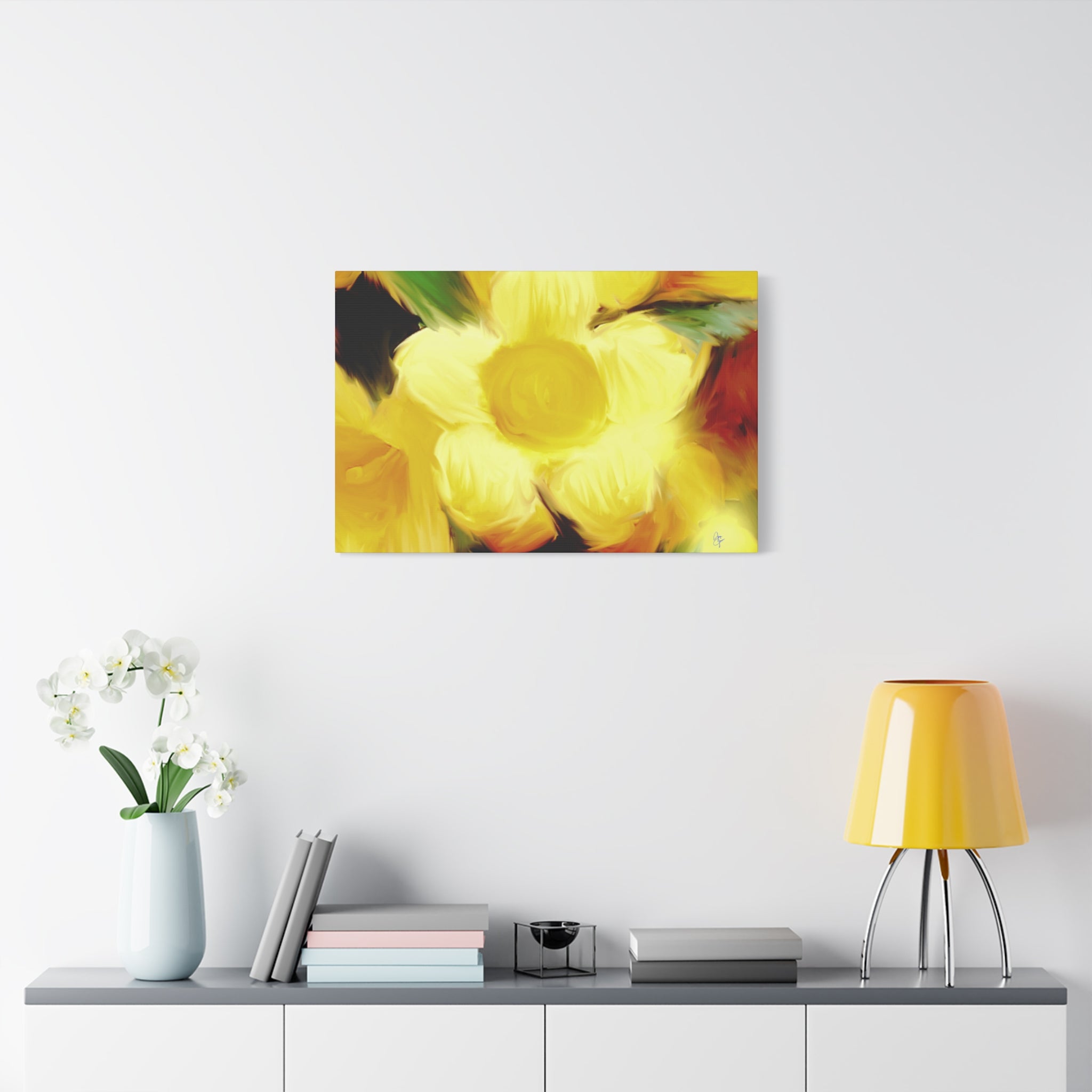 Yellow Floral Canvas Wall Art – Bright Sunflower-Style Painting, Matte Stretched Print