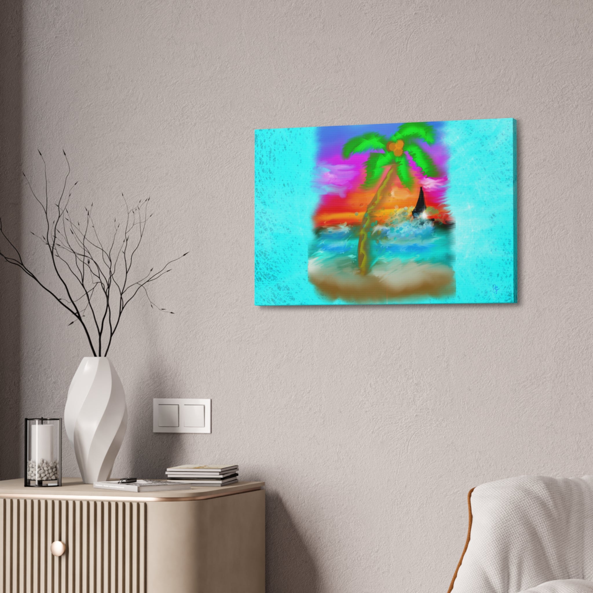 Tropical Sunset Palm Canvas - Stretched Wall Art (1.5" Depth)