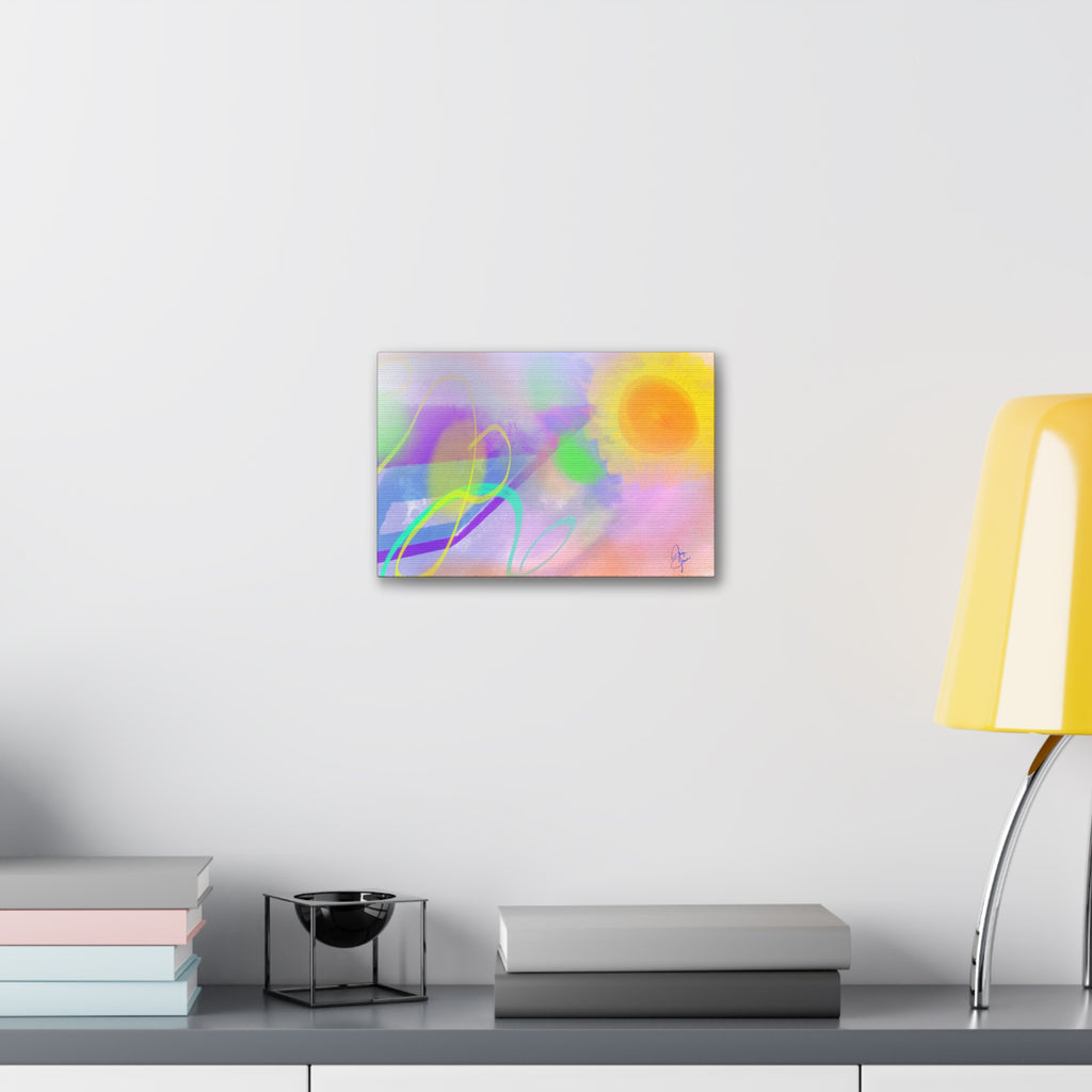 Abstract Sunrise Canvas Wall Art – Bright Pastel Sun & Swirls (1.5" Stretched)