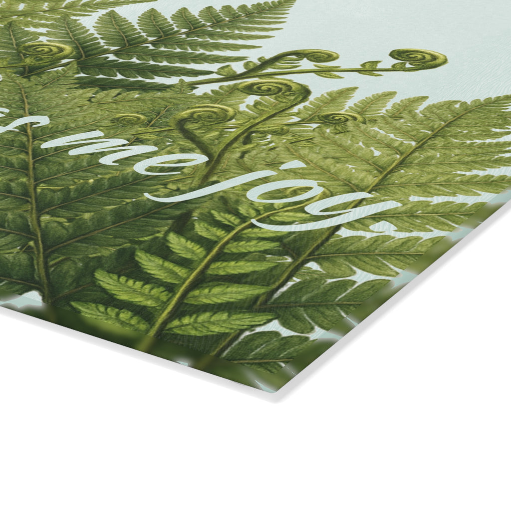 Glass Cutting Board - Fern Design "Cooking brings me joy" Kitchen Decor, Nature-Inspired Gift