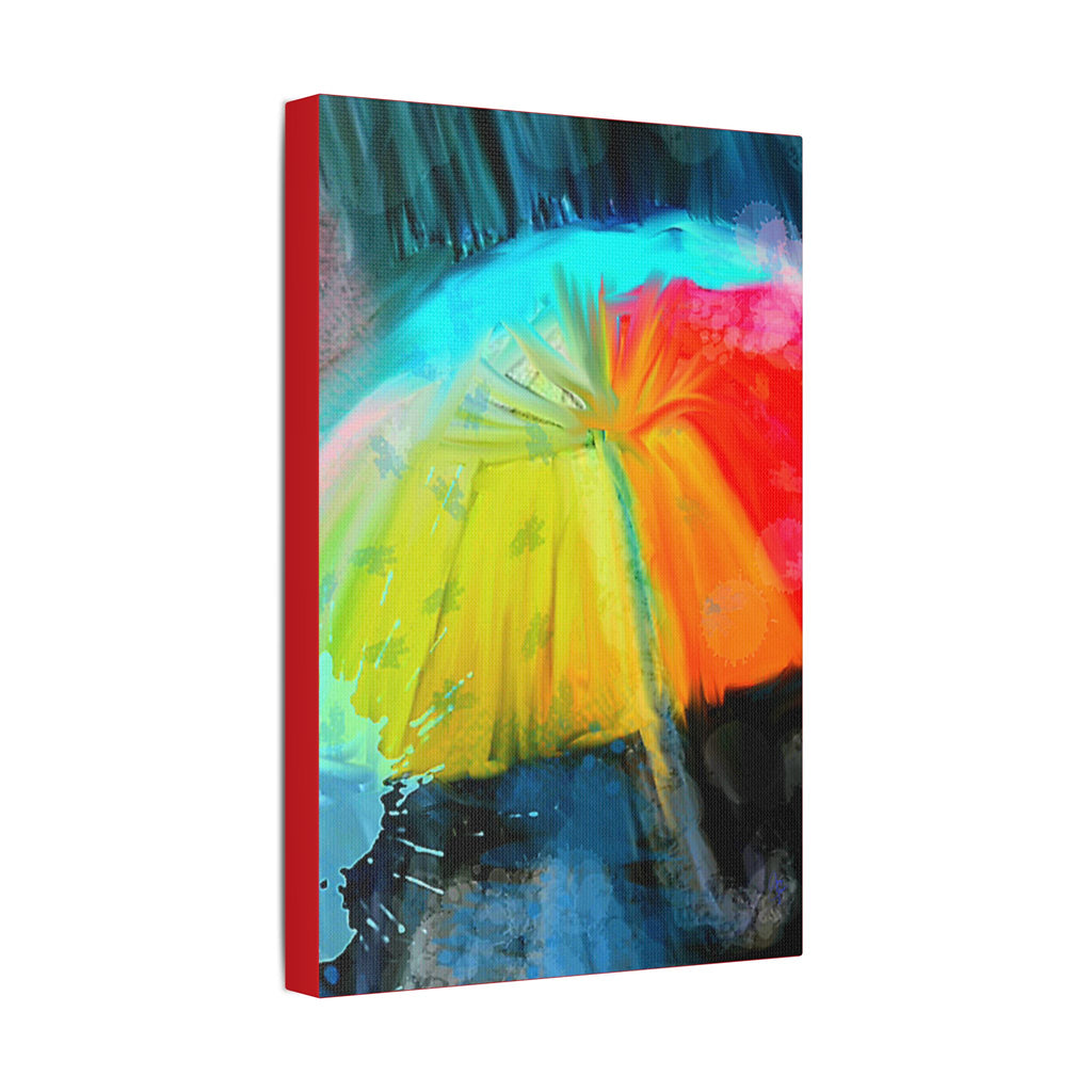 Abstract Rainbow Umbrella Canvas Print — Bright Colorful Satin-Stretched Wall Art