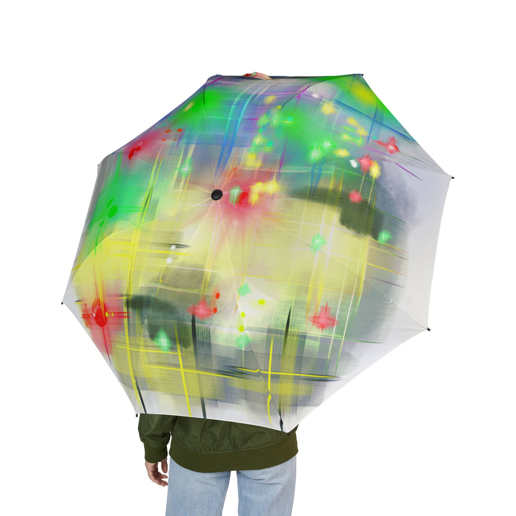 Color Splash Foldable Umbrella — Semi-Automatic Compact Rain Umbrella with Abstract Floral Print