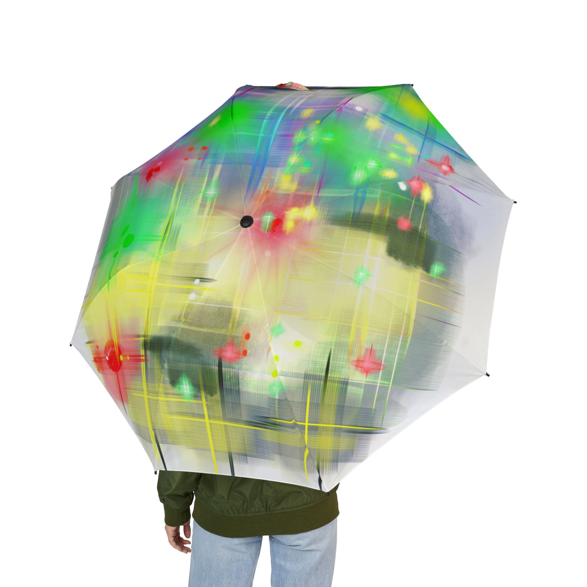 Color Splash Foldable Umbrella — Semi-Automatic Compact Rain Umbrella with Abstract Floral Print