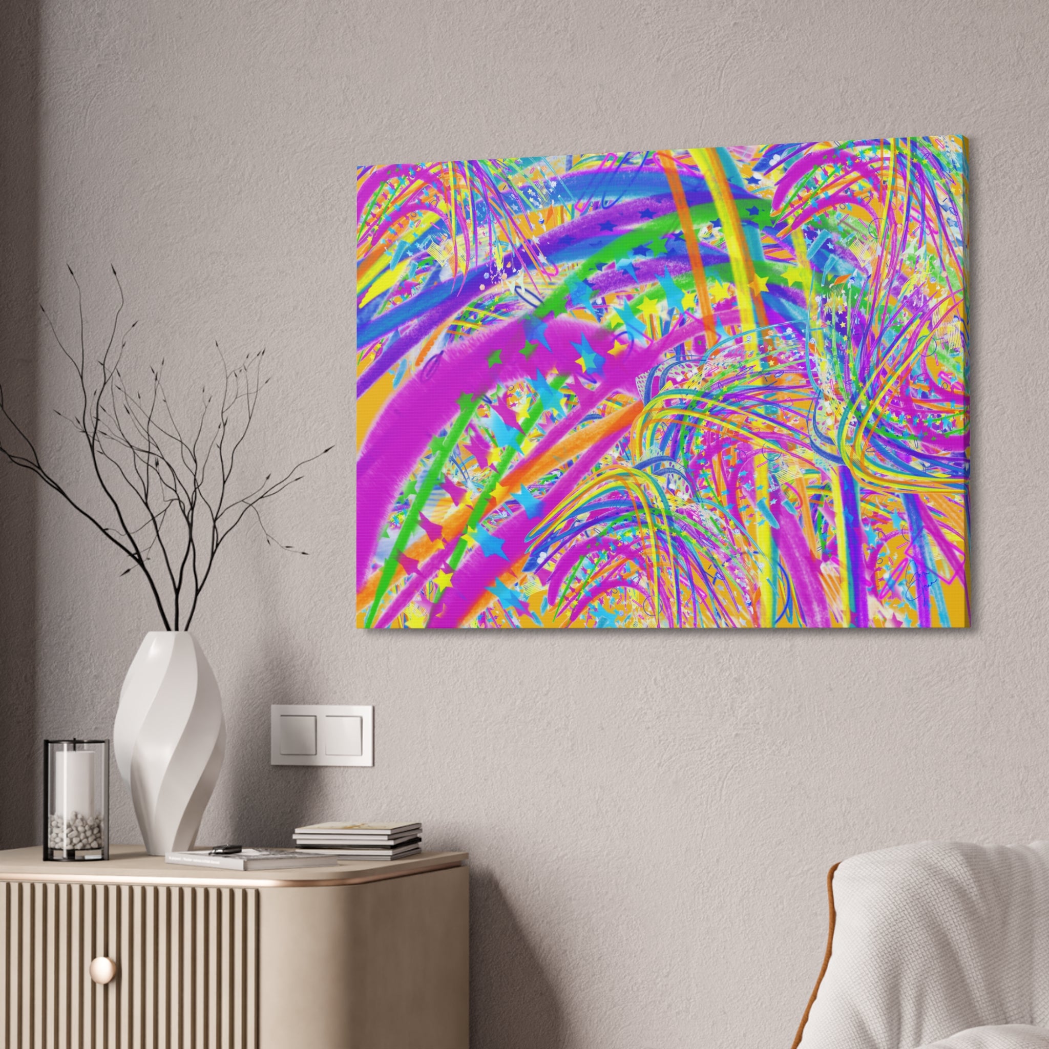 Vibrant Tropical Palm Abstract Canvas – Colorful 1.5" Stretched Wall Art