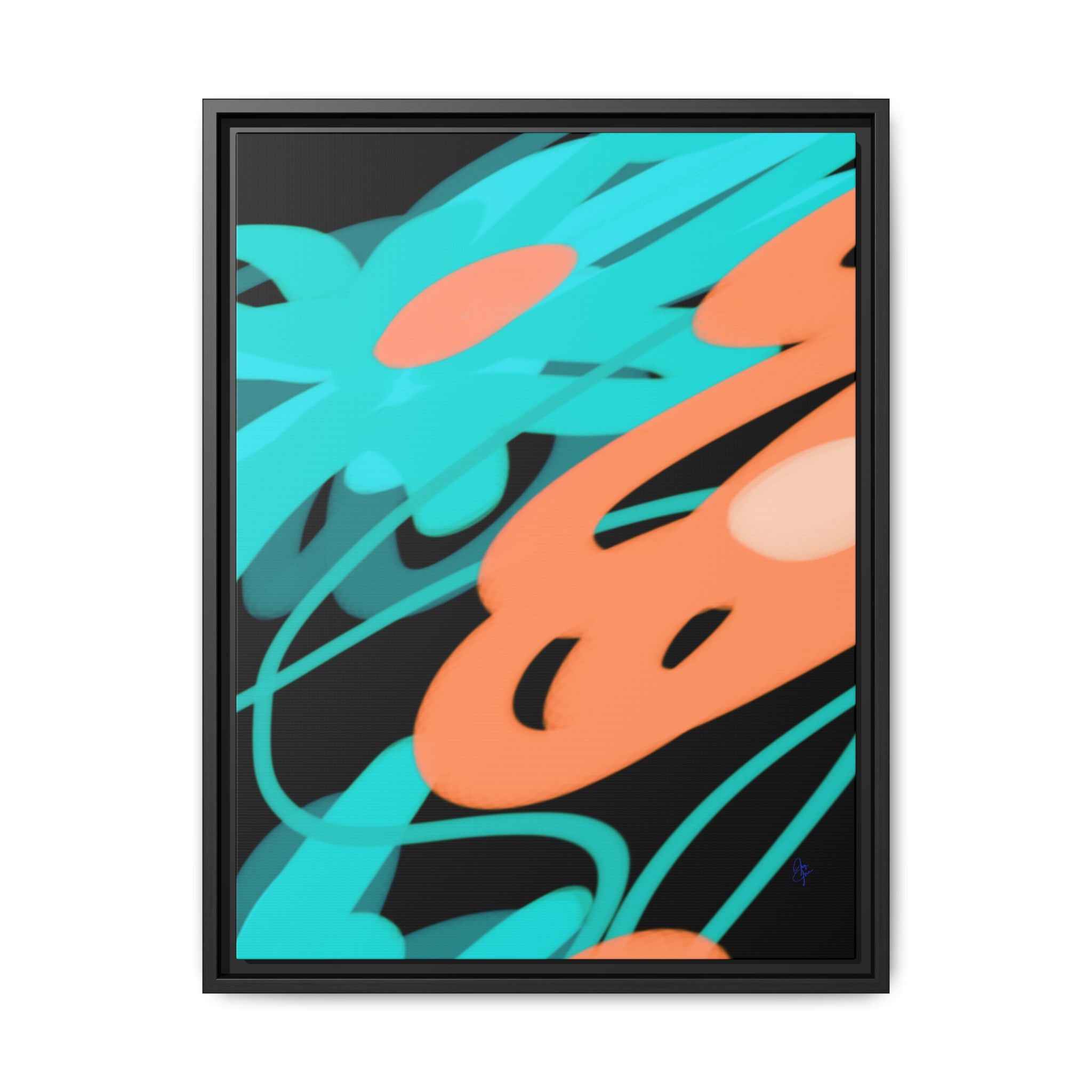 Abstract Teal & Coral Splash Framed Canvas
