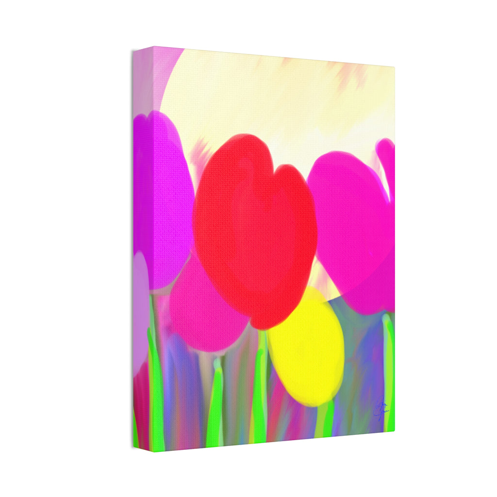 Bright Tulip Canvas Wall Art — Colorful Heart Flowers Stretched Canvas